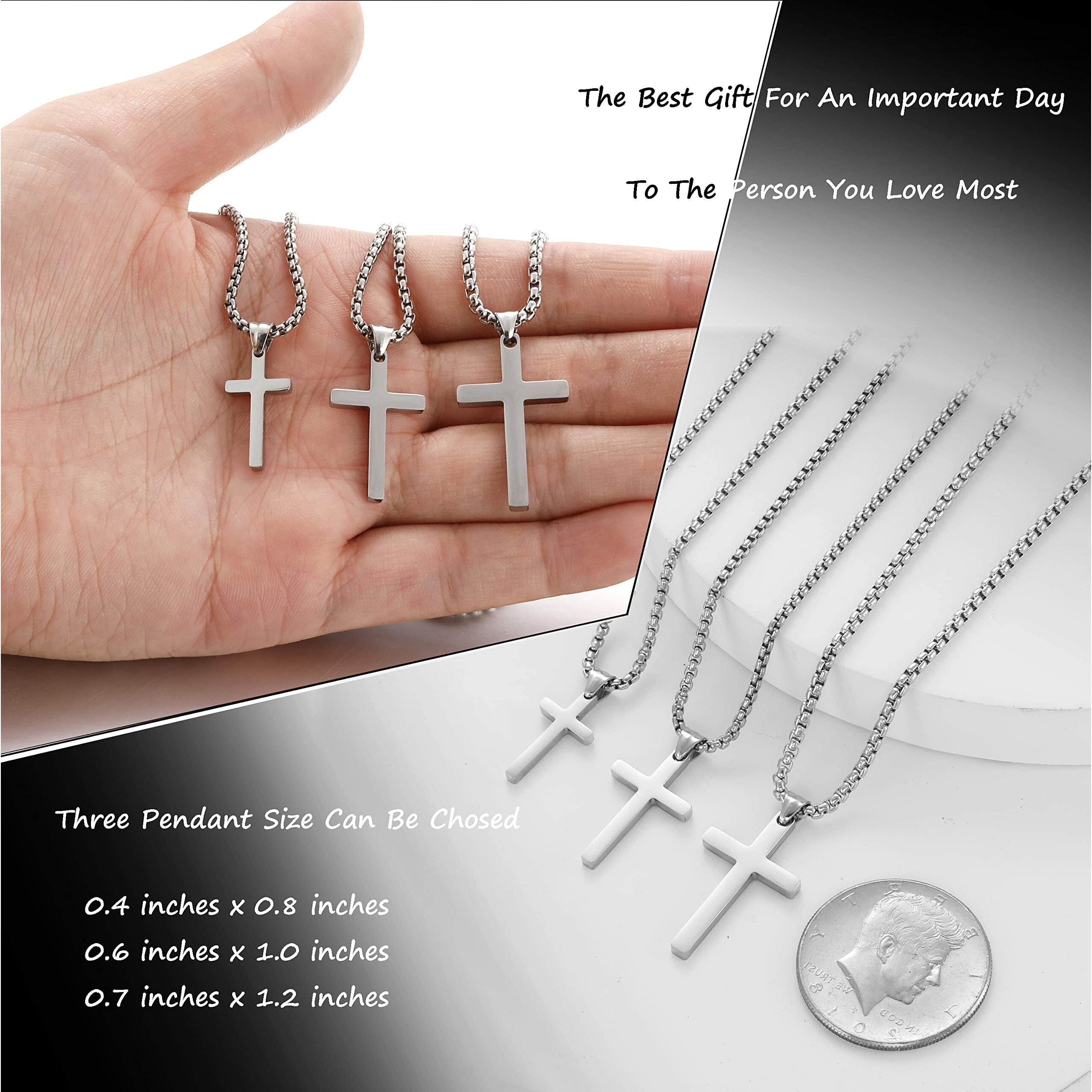 Stainless Steel Cross Necklace For Men,Silver Cross Necklace For Boys Kids Tiny Small Cross Pendant Necklace 24 Inches Simple Jewelry Thin Cross Chain For Mens