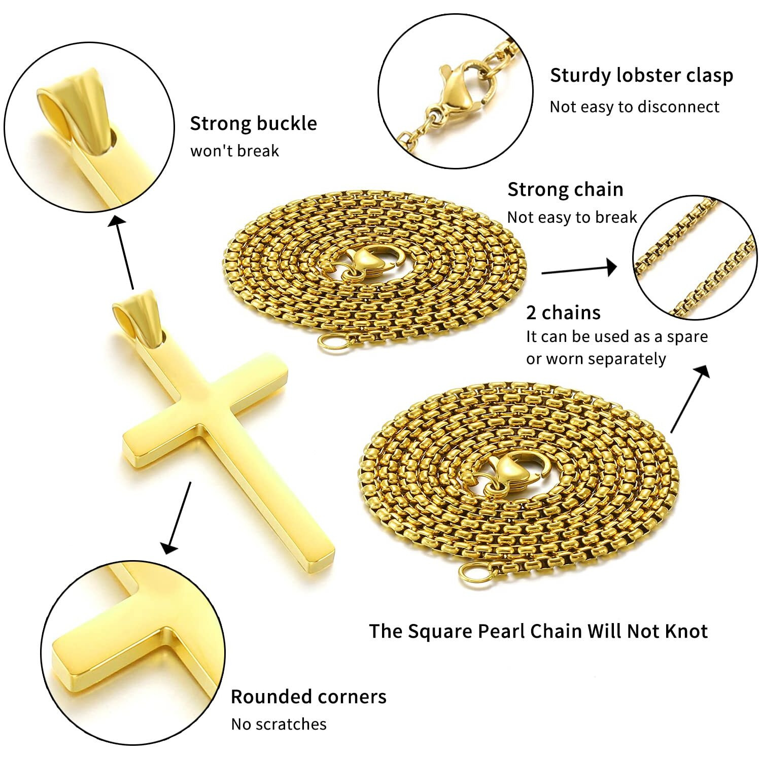 Stainless Steel Cross Necklace For Men,Gold Cross Necklace For Boys Kids Tiny Small Cross Pendant Necklace 24 Inches Simple Jewelry Thin Cross Chain For Mens