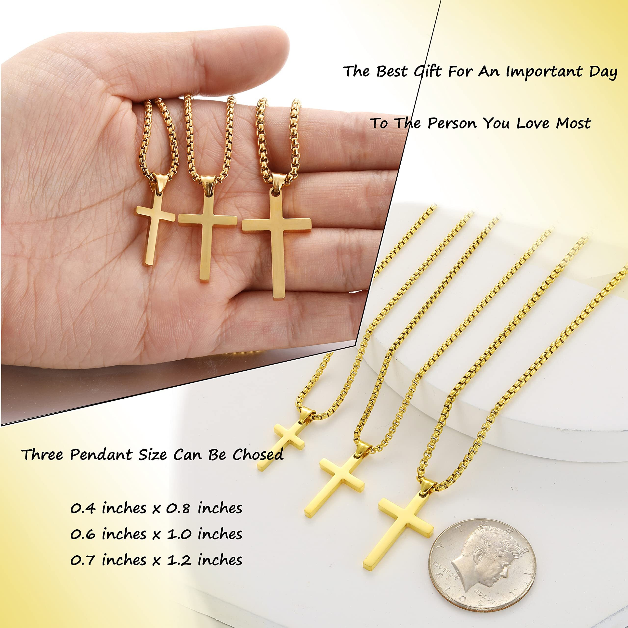 Stainless Steel Cross Necklace For Men,Gold Cross Necklace For Boys Kids Tiny Small Cross Pendant Necklace 24 Inches Simple Jewelry Thin Cross Chain For Mens