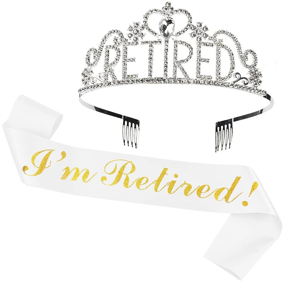 Jetkong Retirement Party Decorations Retired Tiaracrown, Retired Sash For Women Retirement Gifts, Retirement Party Supplies, Gifts, Favors (Silver)