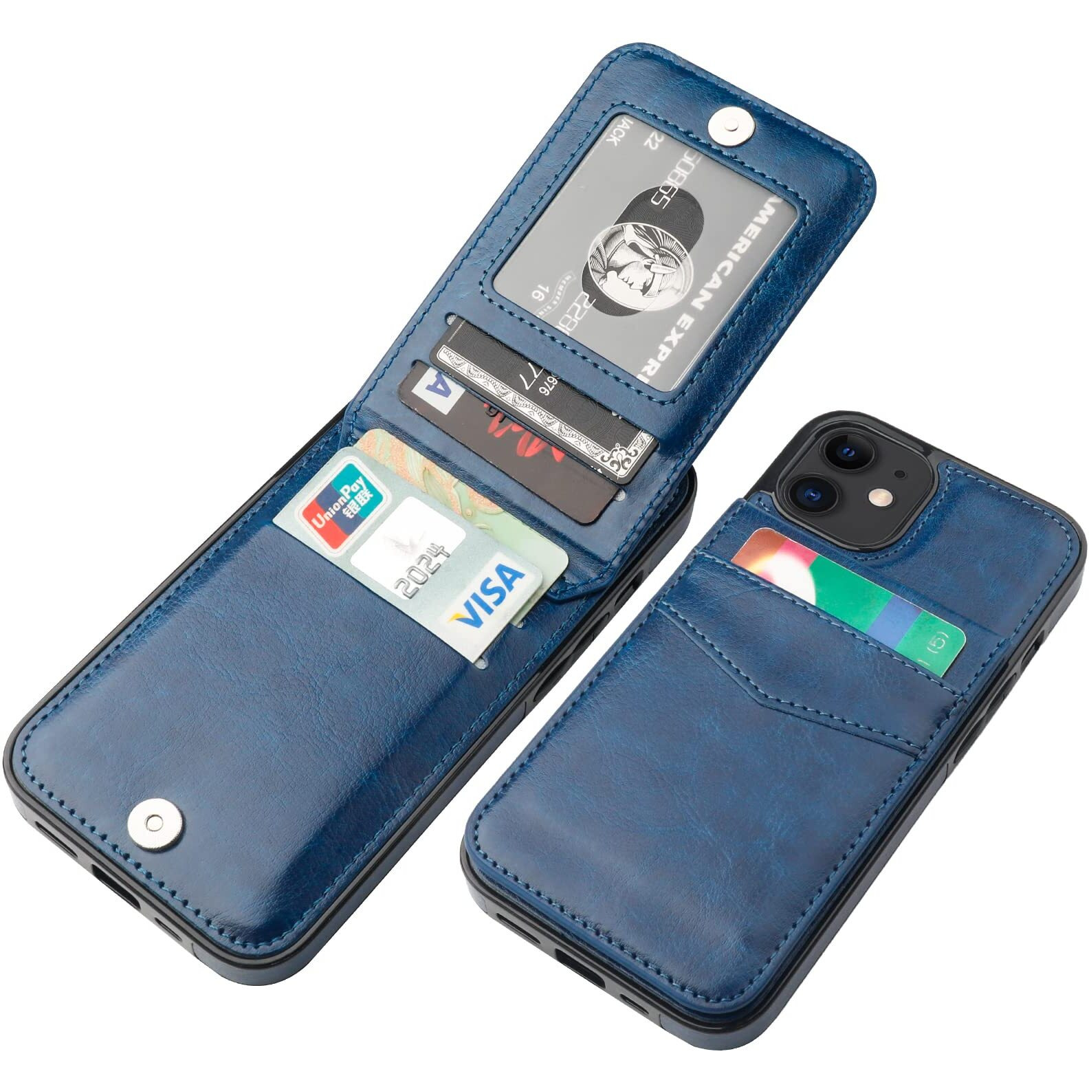 Kihuwey Compatible With Iphone 12 Compatible With Iphone 12 Pro Case Wallet With Credit Card Holder, Premium Leather Magnetic Clasp Kickstand Heavy Duty Protective Cover 6.1 Inch(Blue)