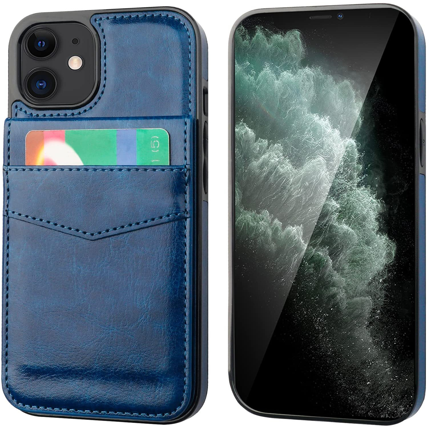 Kihuwey Compatible With Iphone 12 Compatible With Iphone 12 Pro Case Wallet With Credit Card Holder, Premium Leather Magnetic Clasp Kickstand Heavy Duty Protective Cover 6.1 Inch(Blue)