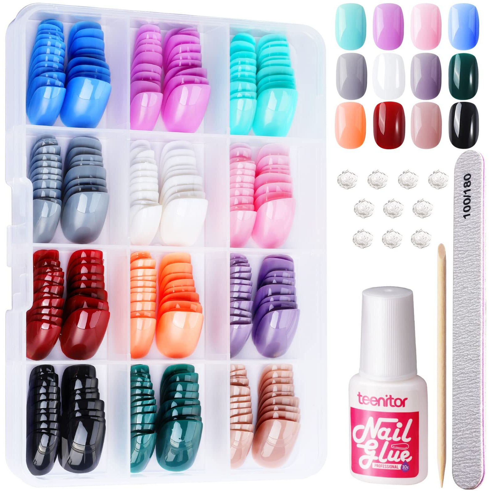 Teenitor Extra Short Press On Nails, Glossy Press On Short Fake Nails, Short Round Press On Nails Small Nails, Short False Nails With Nail Glue, 12 Colors Short Glue On Nails For Small Hand