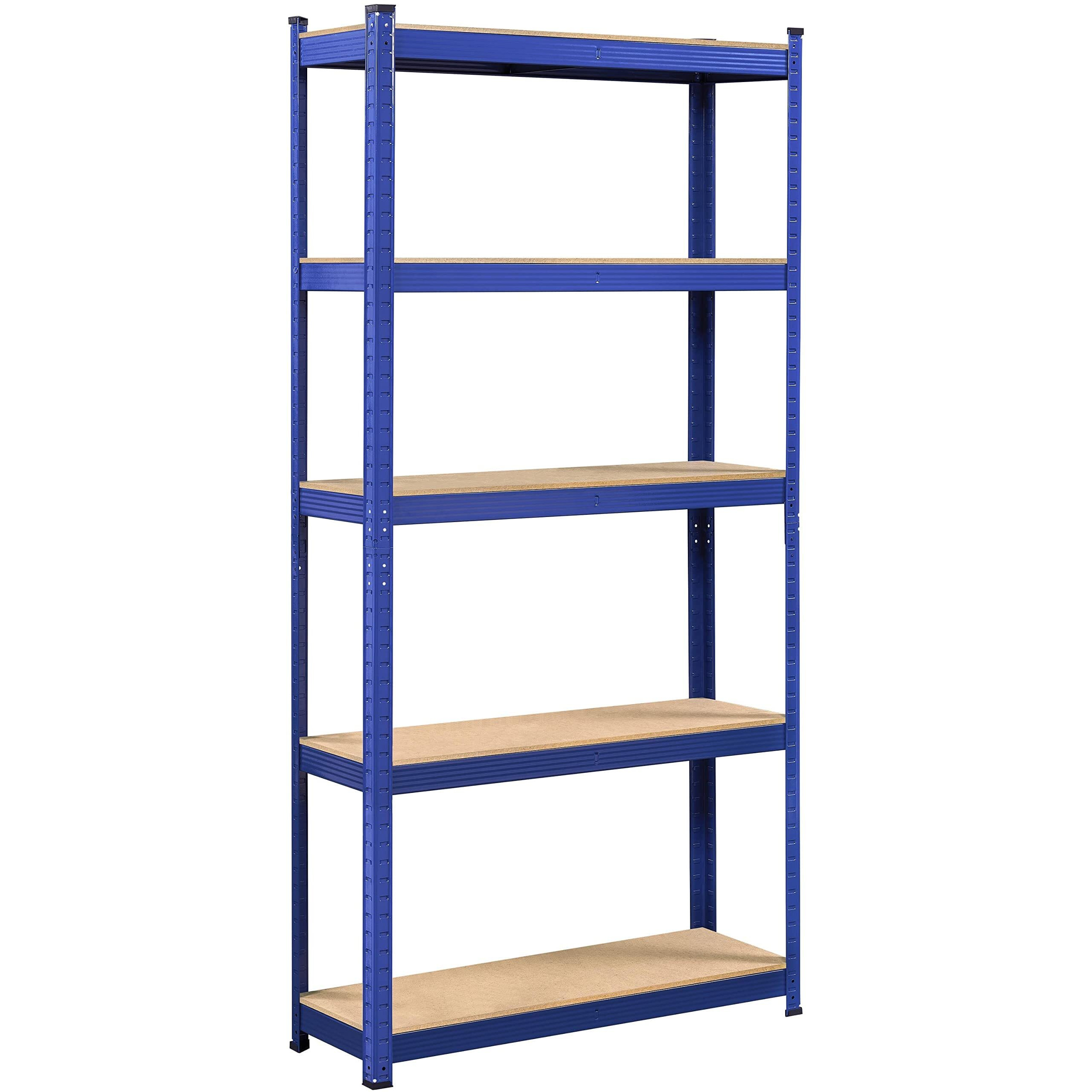 Topeakmart 5-Tier Utility Shelves, Metal Adjustable Garage Shelves Storage Racks Heavy Duty Shed Shelving Unit- Blue, 355 X 12 X 71 Inch
