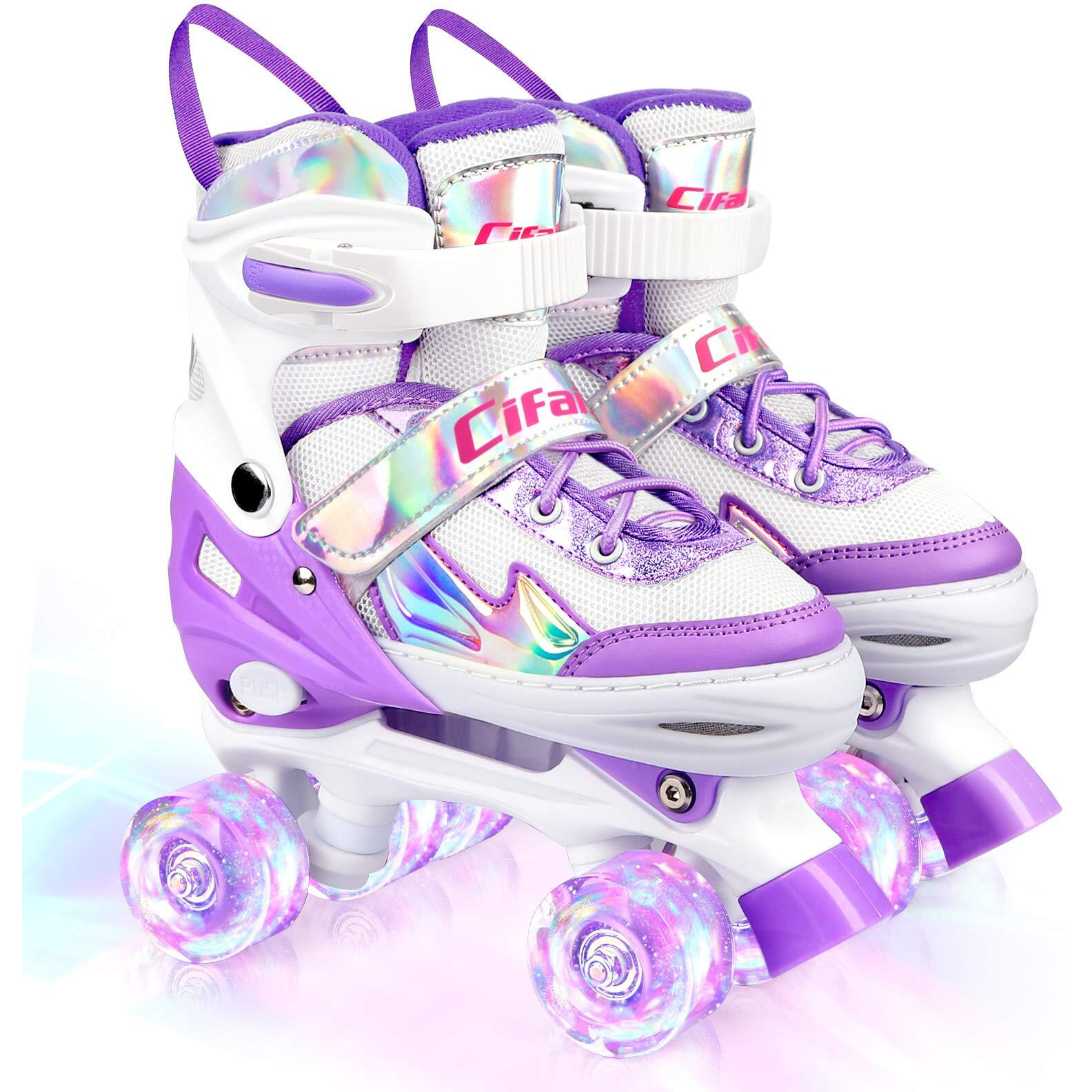 Roller Skates For Girls Boys Kids, Black Pink Purple 4 Sizes Adjustable Kids Roller Skates With Light Up Wheels And Shining Upper Design, Roller Skates For Toddler Kids Ages 4-13