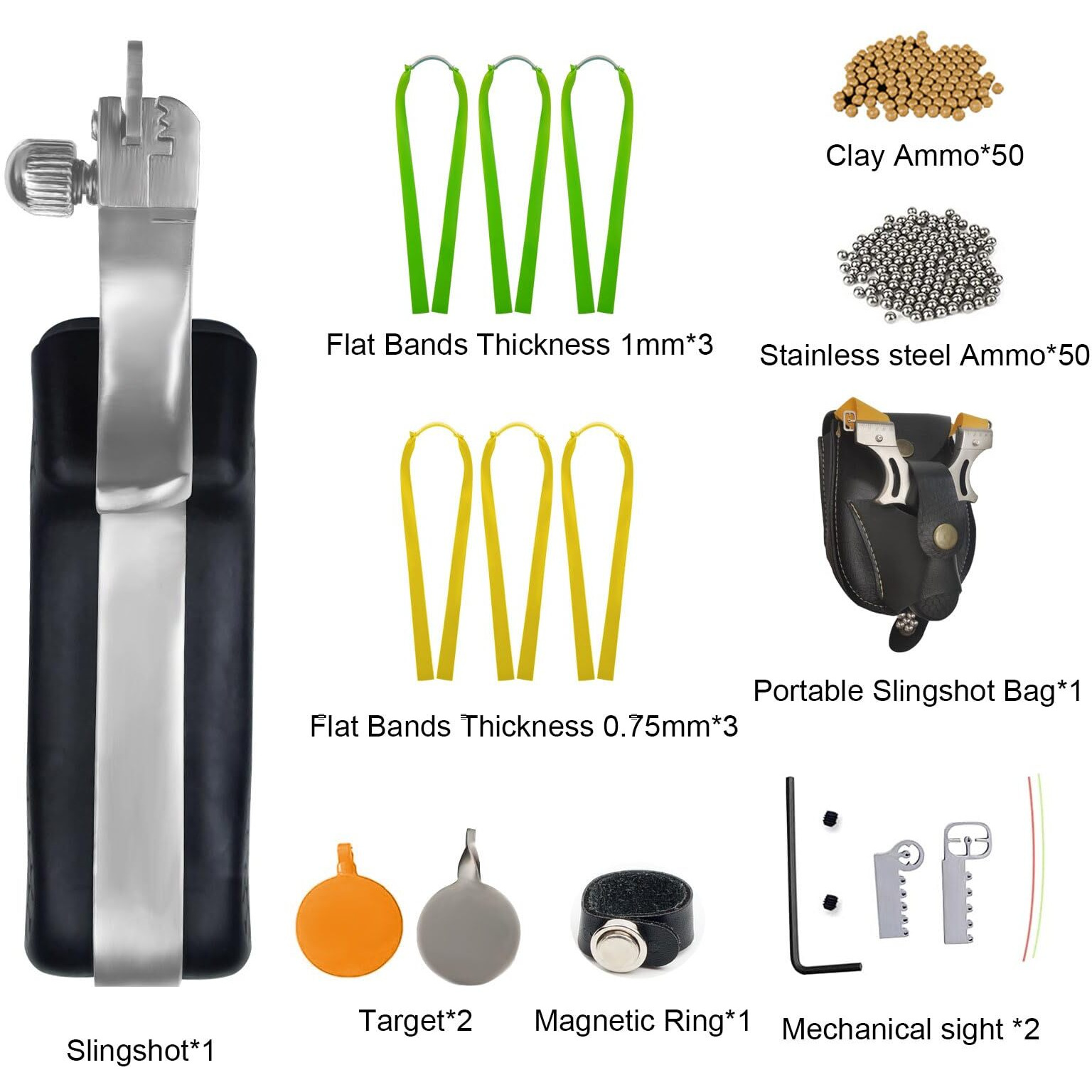 Rczzsuwe Slingshot, Hunting Sling Shot Set For Adults, Professional Stainless Steel Tactical Slingshots, High Velocity Catapult With Ammo Balls, Rubber Bands, Ammo Pouch, Target(Black)