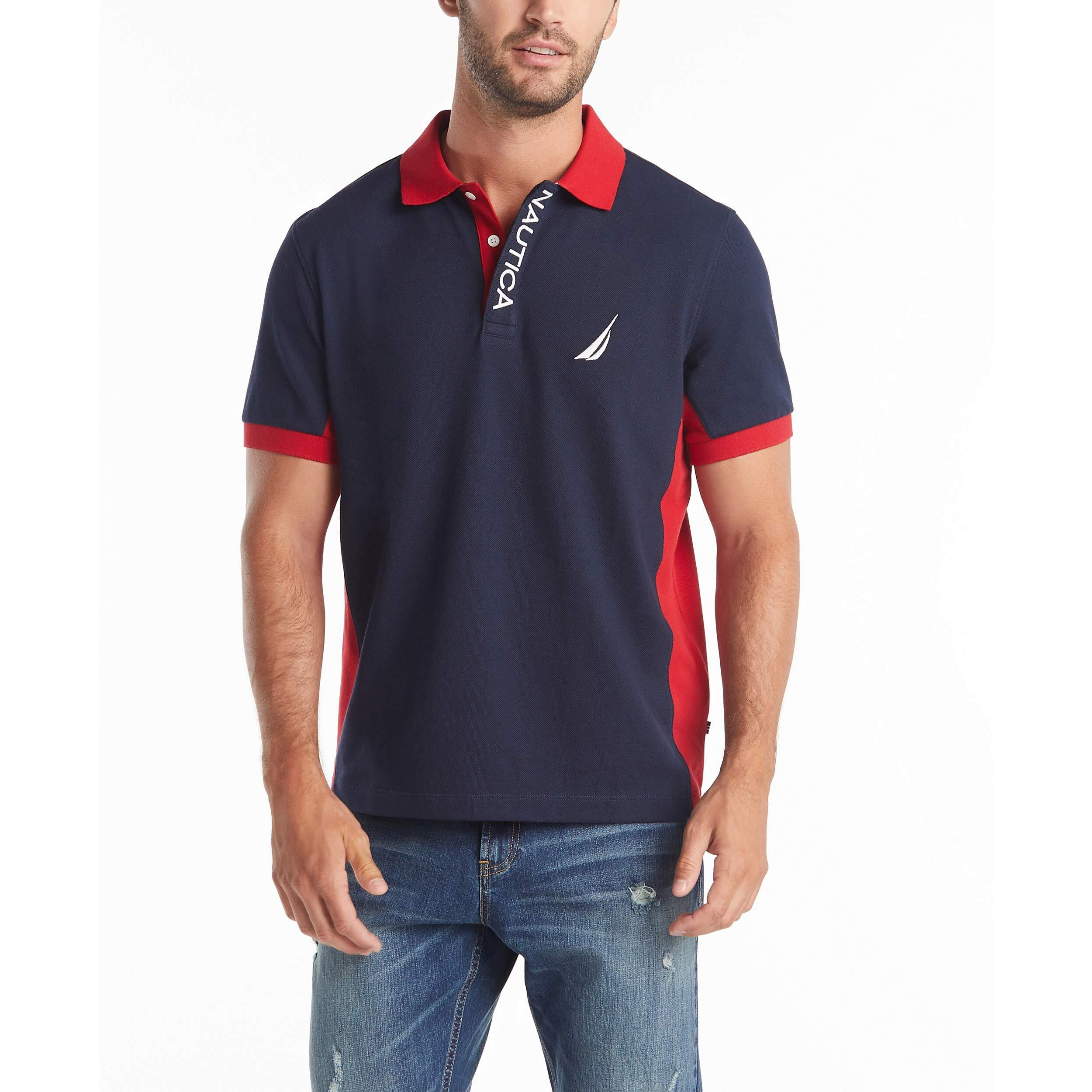 Nautica Mens Short Sleeve Color Block Performance Pique Polo Shirt, Navy, 3X-Large Us