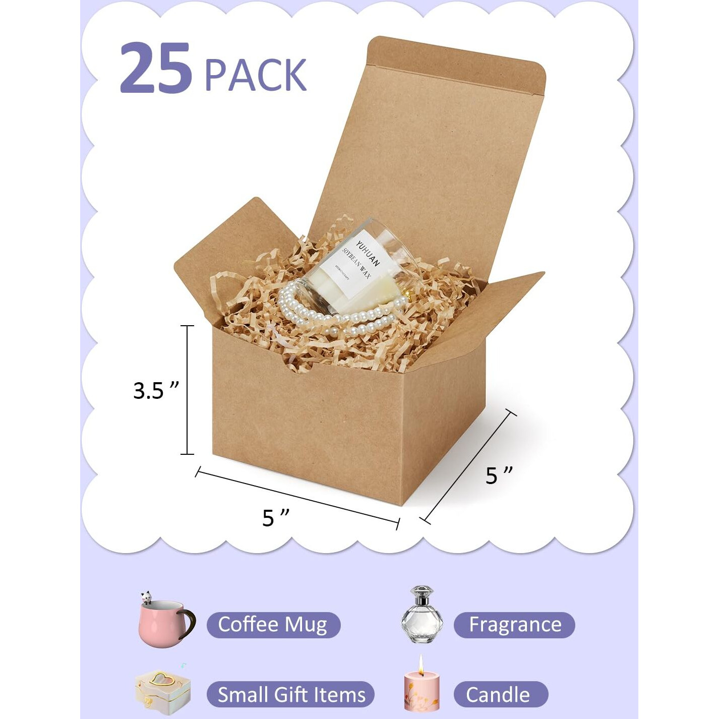 Eupako Brown Gift Boxes 5X5X3.5 25 Pack Kraft Paper Gift Boxes With Lids For Gifts, Crafting, Wedding, Birthday, Party, Cupcake