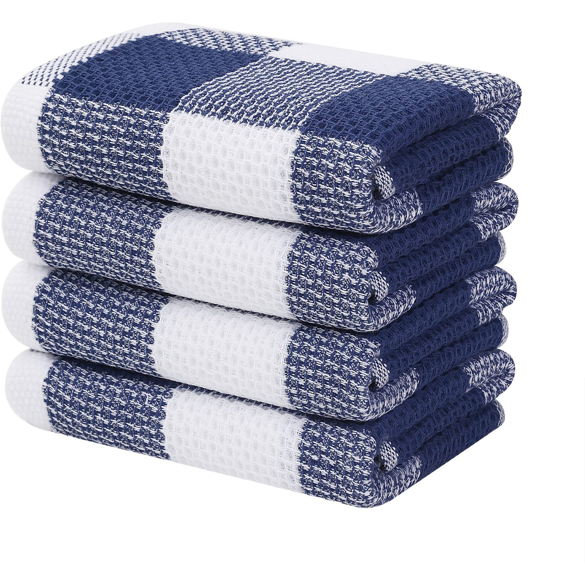 Homaxy 100% Cotton Waffle Weave Check Plaid Kitchen Towels, 13 X 28 Inches, Super Soft And Absorbent Dish Towels For Drying Dishes, 4-Pack, White & Navy Blue