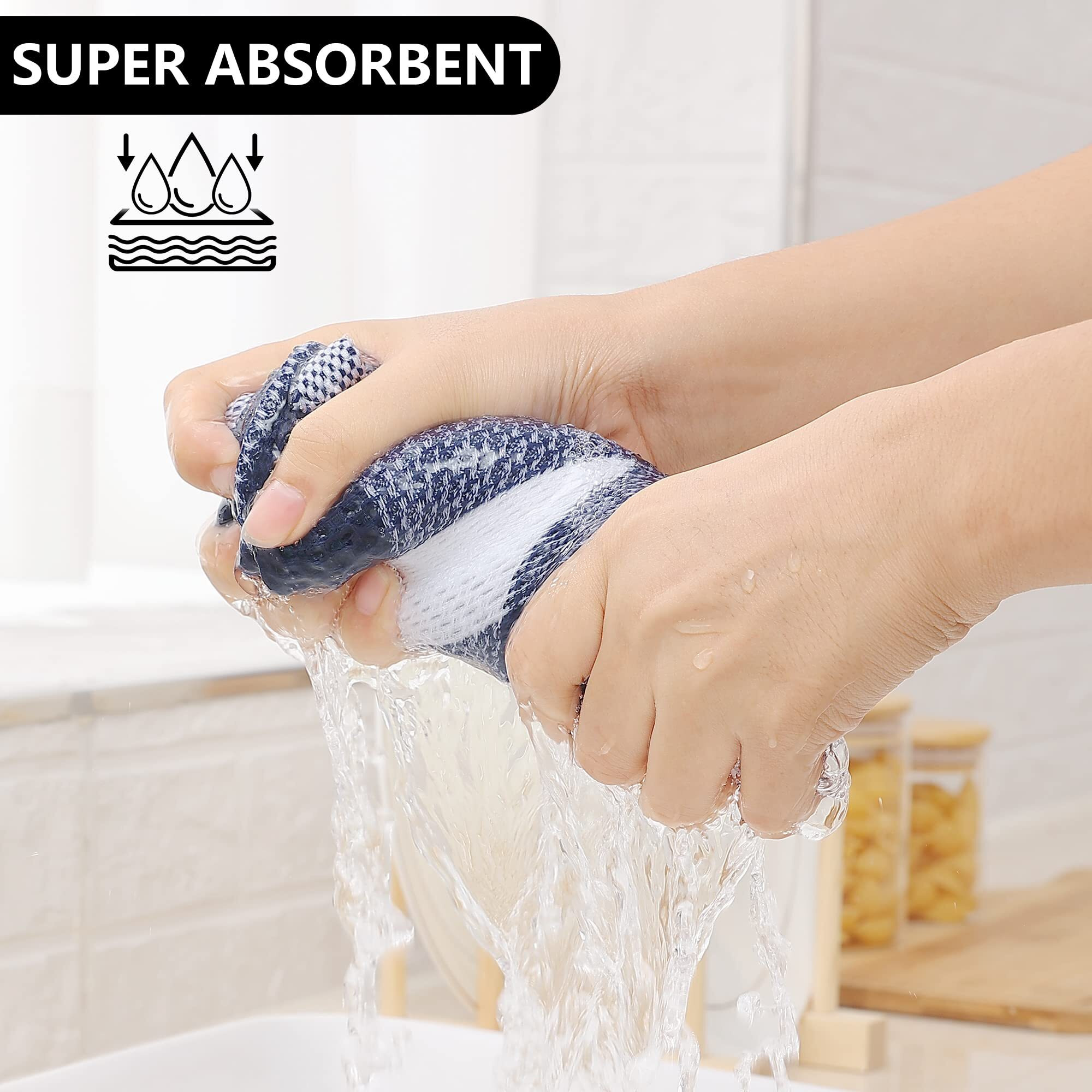 Homaxy 100% Cotton Waffle Weave Check Plaid Kitchen Towels, 13 X 28 Inches, Super Soft And Absorbent Dish Towels For Drying Dishes, 4-Pack, White & Navy Blue