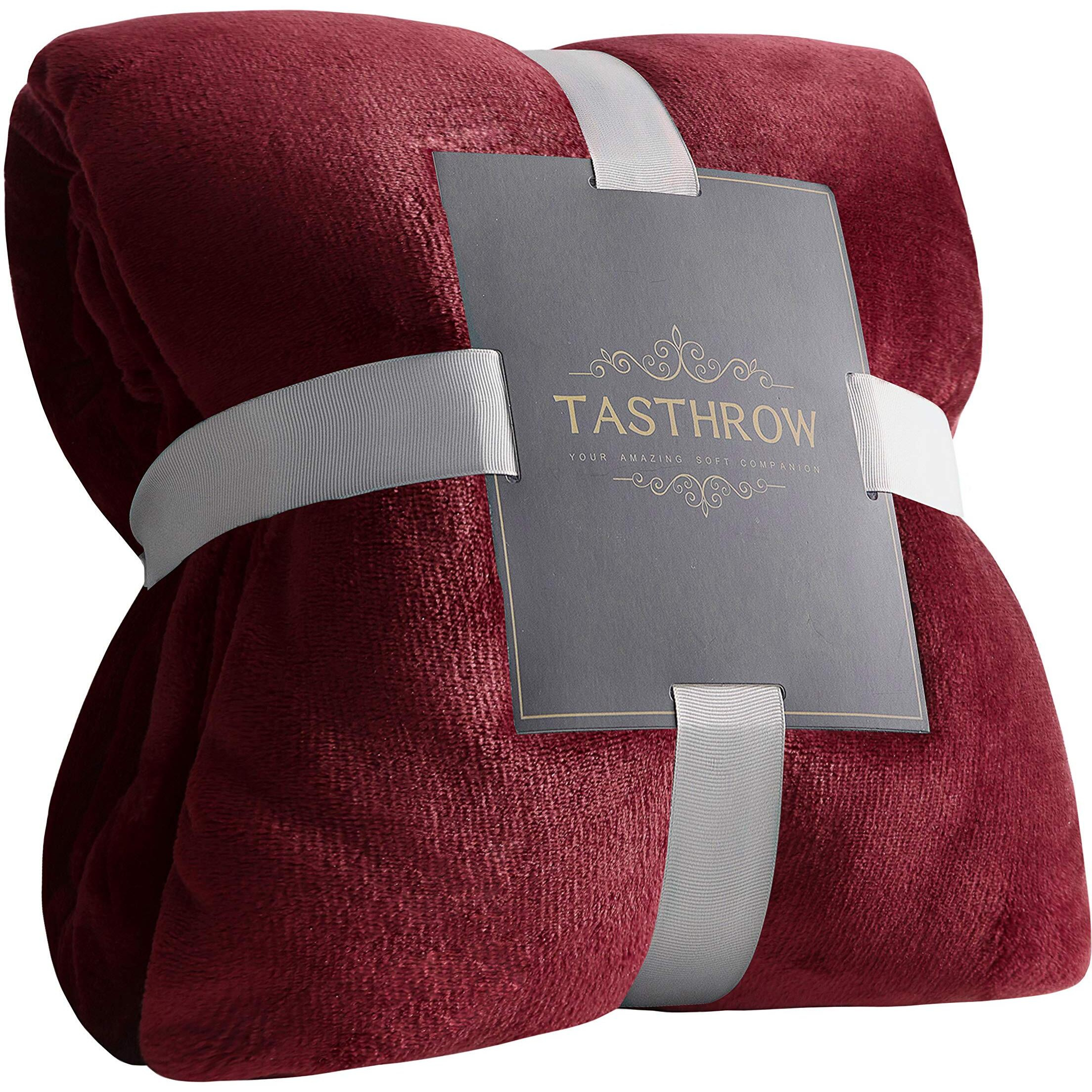 Tasthrow Large Flannel Fleece Throw Blanket, 90  90 Inch - Cozy Lightweight Thick Blanket - All Seasons Suitable For Women, Men And Kids (Burgundy)