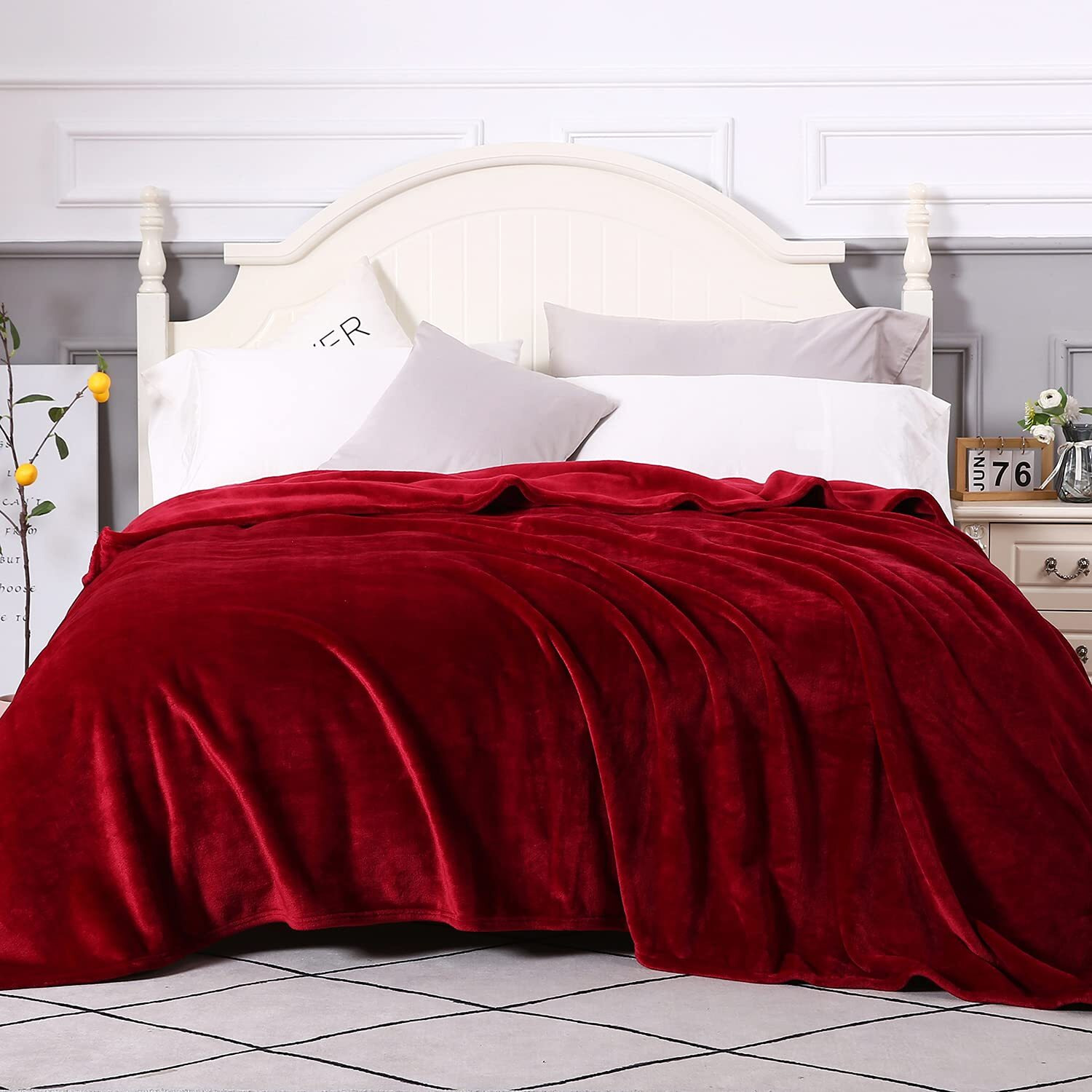 Tasthrow Large Flannel Fleece Throw Blanket, 90  90 Inch - Cozy Lightweight Thick Blanket - All Seasons Suitable For Women, Men And Kids (Burgundy)