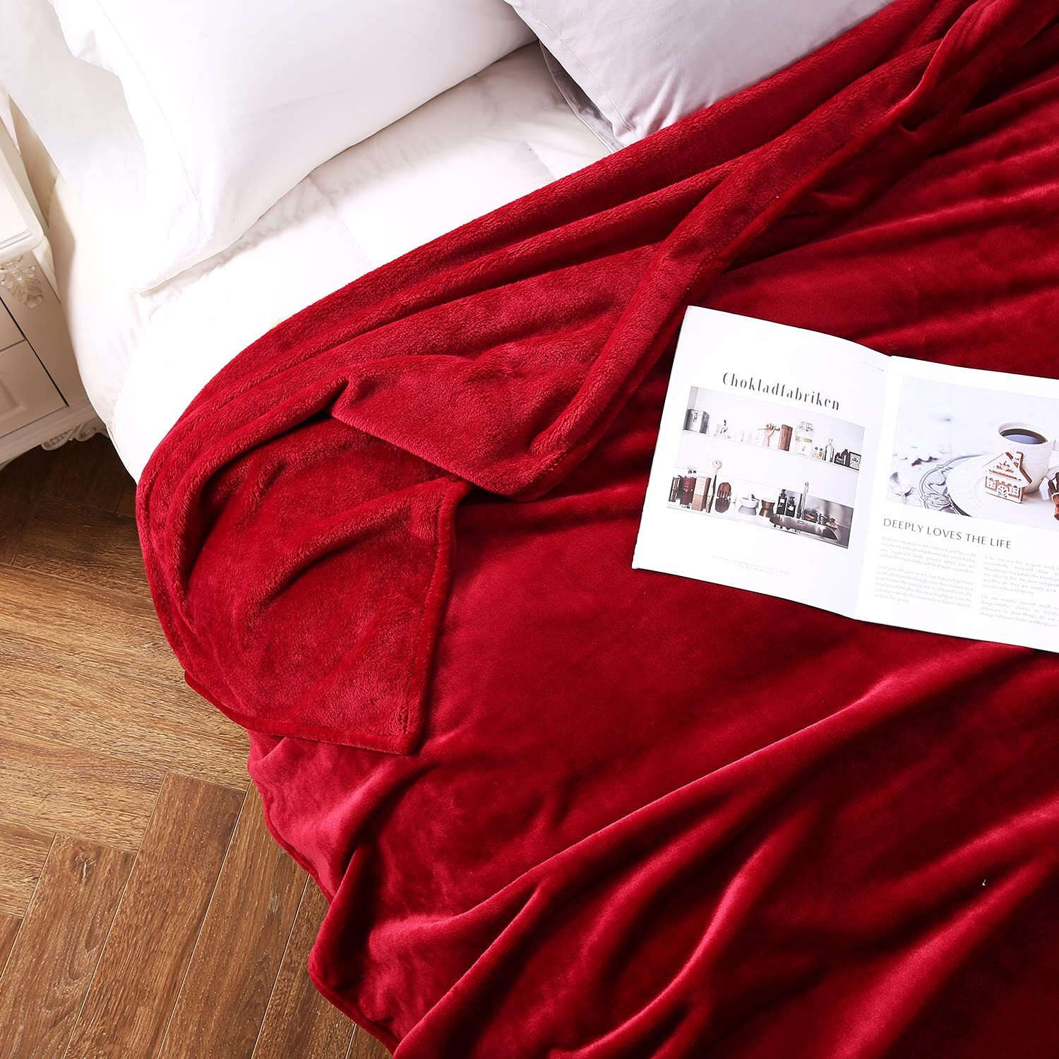 Tasthrow Large Flannel Fleece Throw Blanket, 90  90 Inch - Cozy Lightweight Thick Blanket - All Seasons Suitable For Women, Men And Kids (Burgundy)