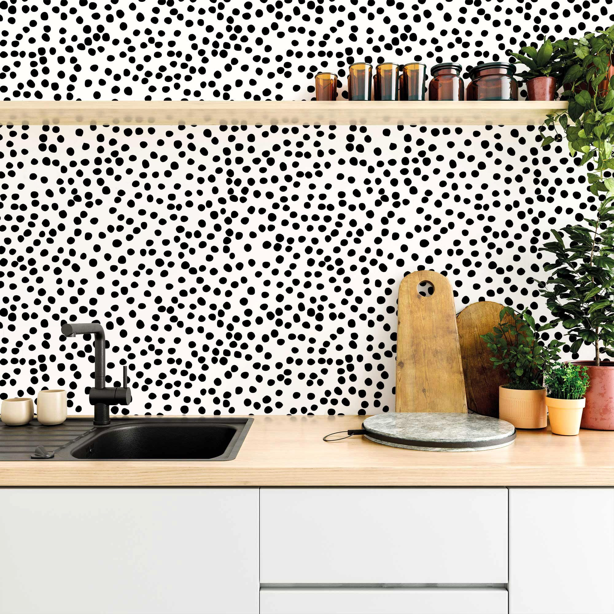Jeweluck Peel And Stick Wallpaper Polka Dot Contact Paper Black And White Wallpaper 17.7    X 118.1    Polka Dots Wallpaper Stick And Peel Black Dot Contact Paper Vinyl Decorative Wallpaper For Bathroom