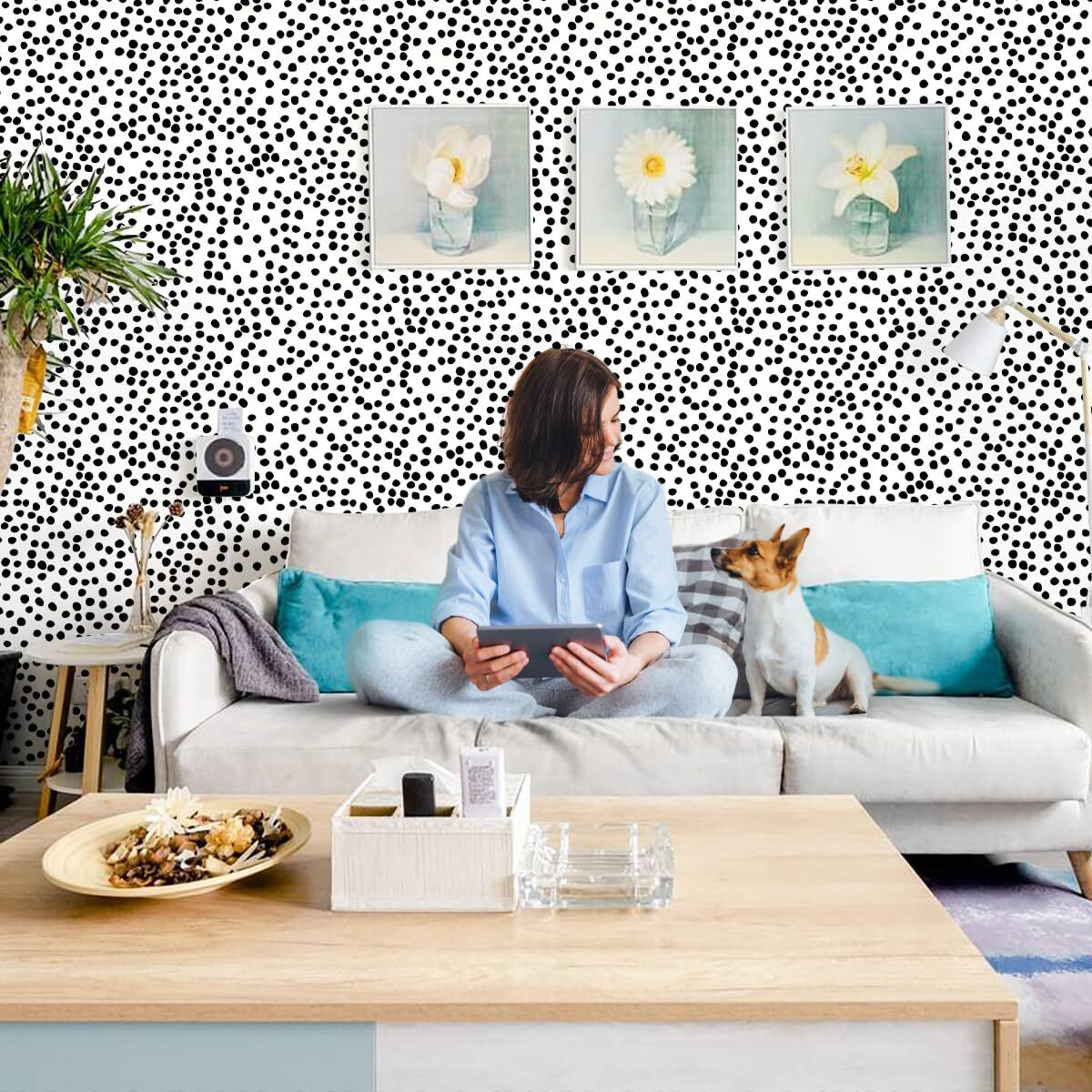 Jeweluck Peel And Stick Wallpaper Polka Dot Contact Paper Black And White Wallpaper 17.7    X 118.1    Polka Dots Wallpaper Stick And Peel Black Dot Contact Paper Vinyl Decorative Wallpaper For Bathroom