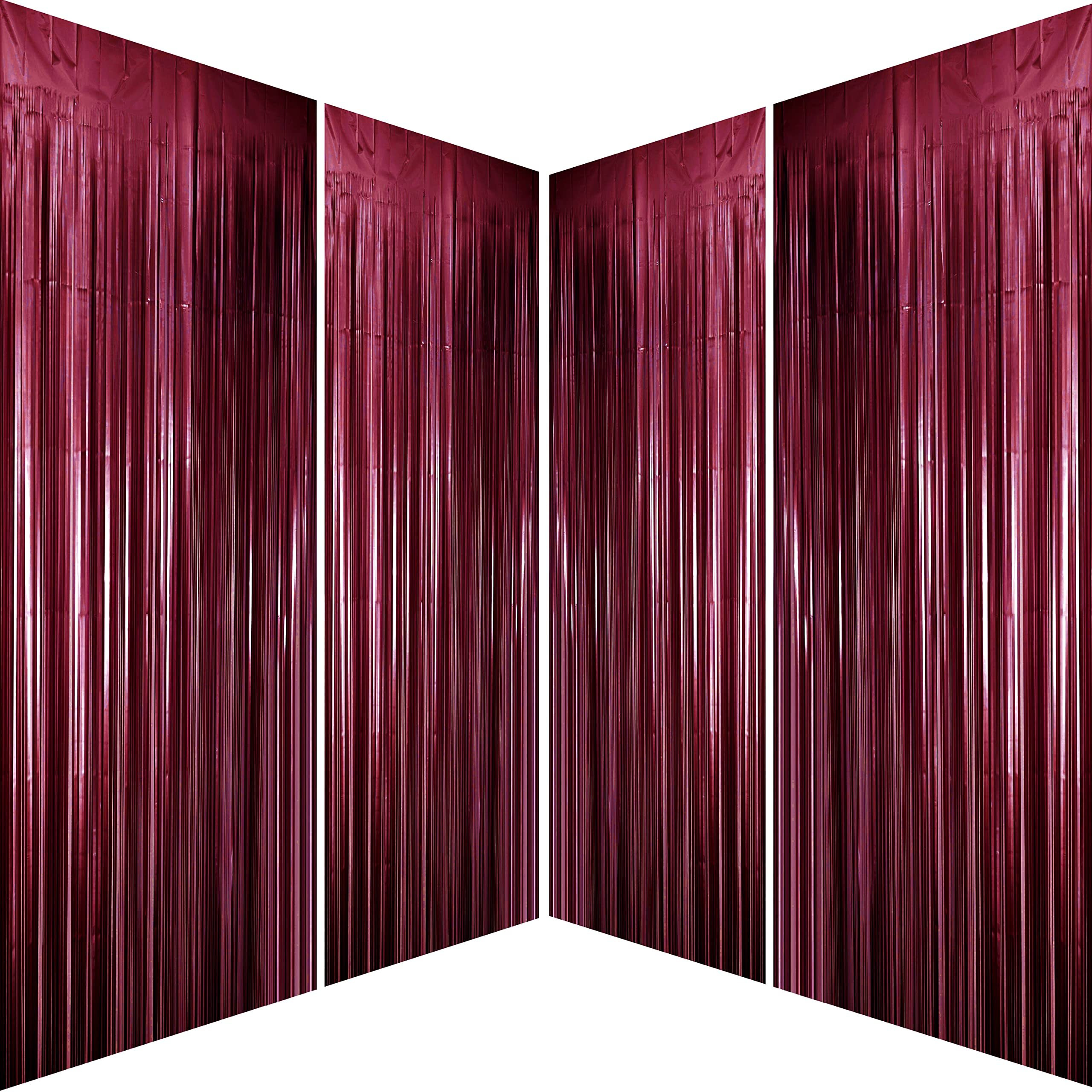 Burgundy Bachelorette Party Tinsel Foil Fringe Curtains For Wedding Anniversary Bridal Shower Happy Birthday Valentines Mothers Day Graduation Party Photo Booth Props Backdrops Decorations, 4Pc
