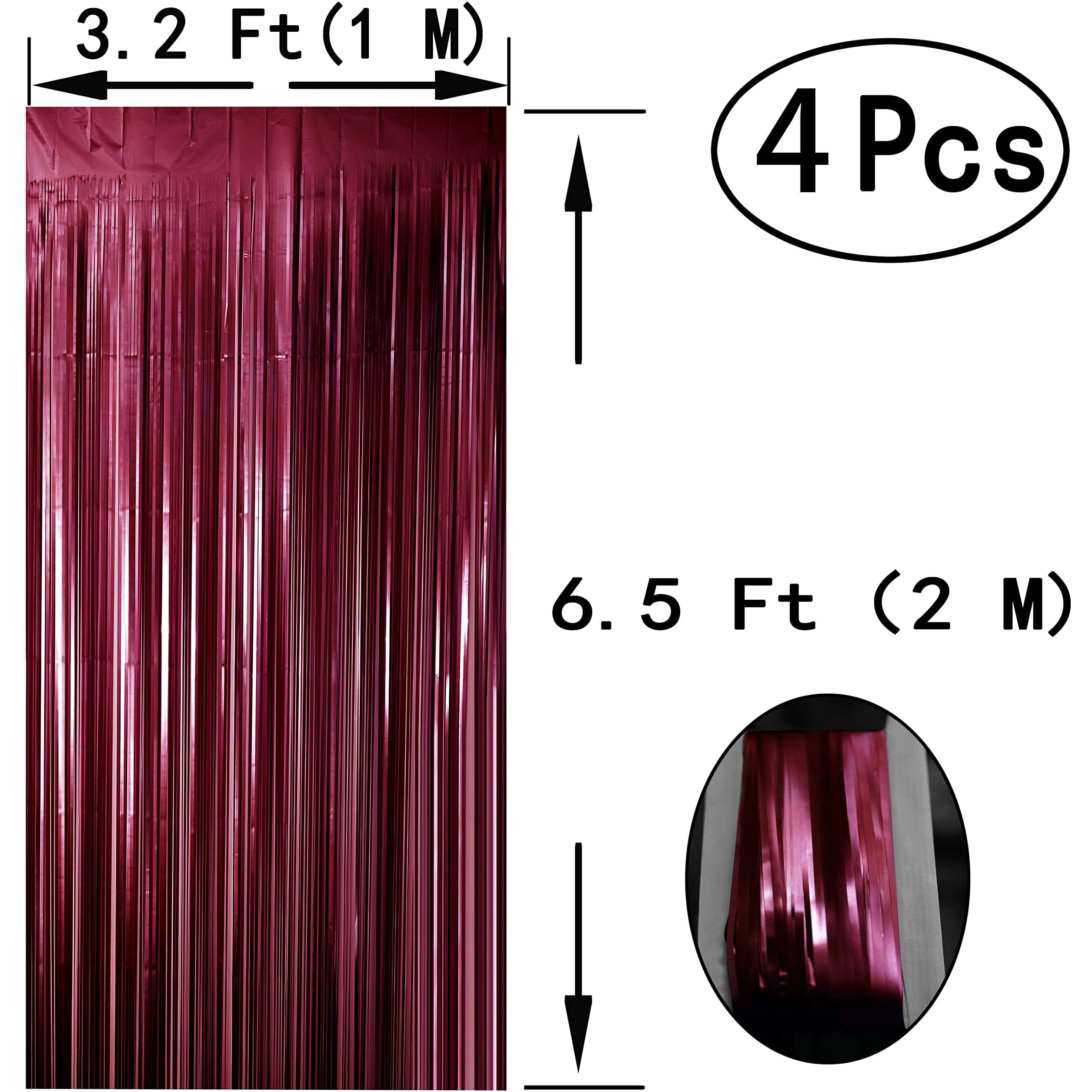 Burgundy Bachelorette Party Tinsel Foil Fringe Curtains For Wedding Anniversary Bridal Shower Happy Birthday Valentines Mothers Day Graduation Party Photo Booth Props Backdrops Decorations, 4Pc