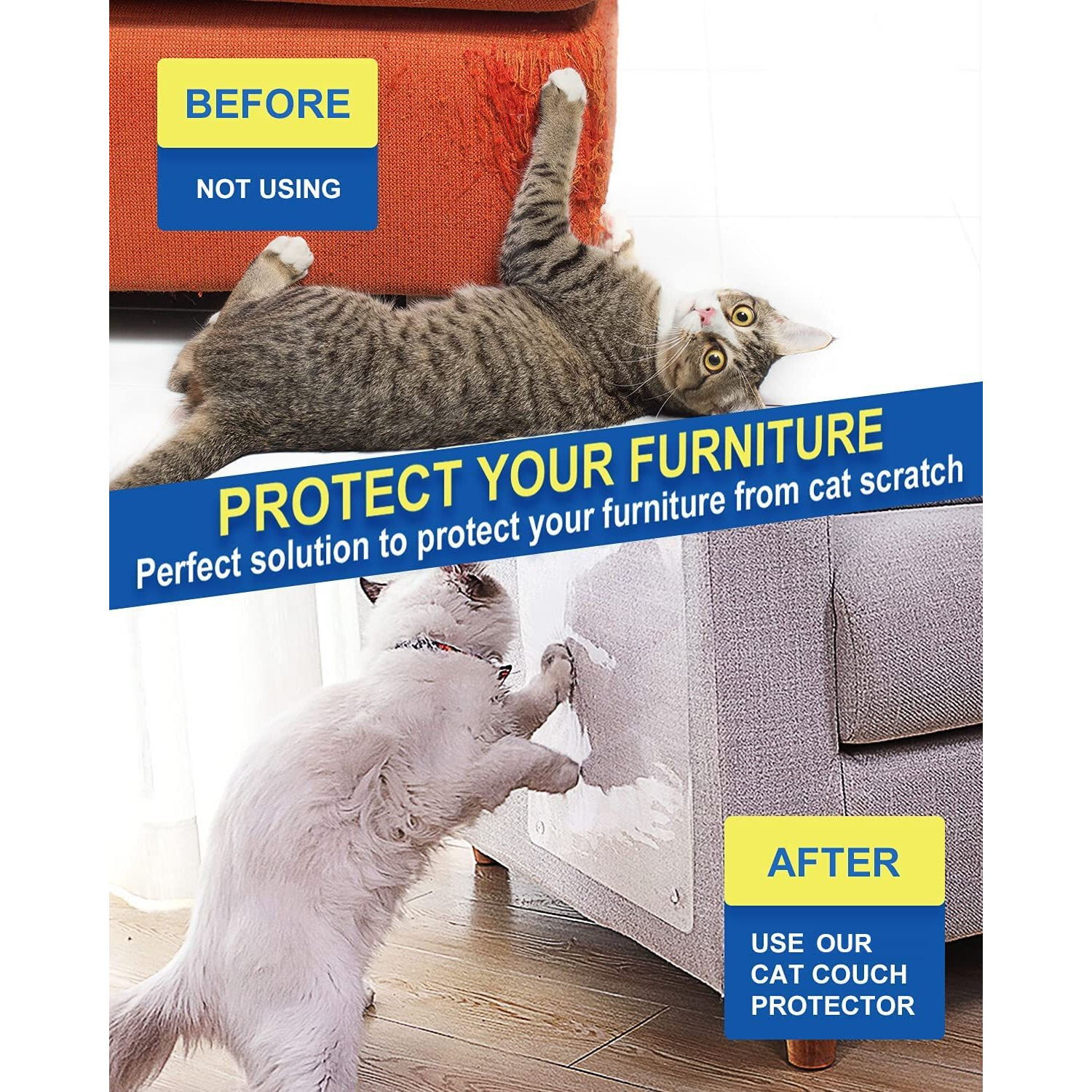 10 Pcs Cat Scratch Furniture Protector- Specially Designed For Leather Furniture, Cat Couch Protector Cat Scratching Deterrent Strong Adhesion, No Residue (10Pcs + 60 Pins) (10Pcs + 60 Pins, Pcs)