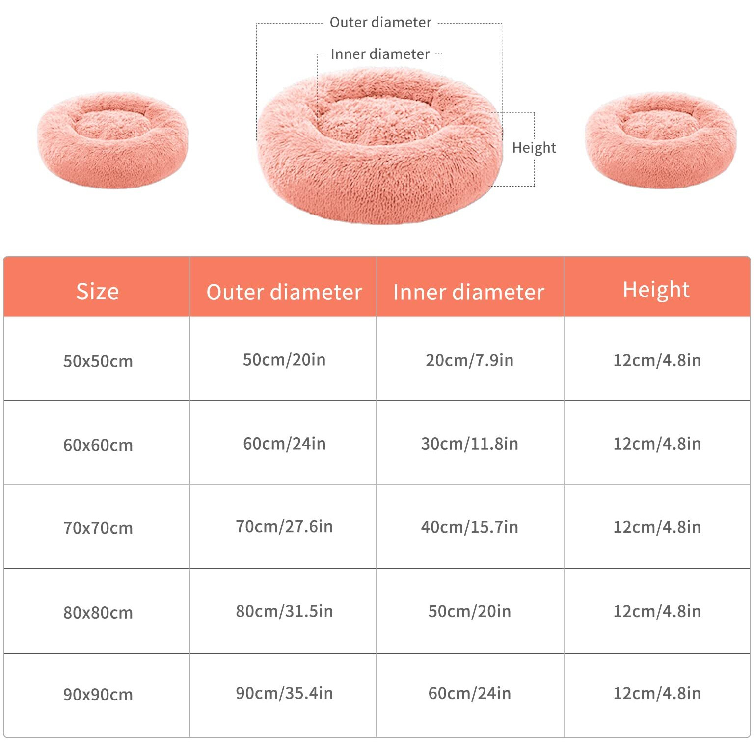 Calming Dog Bed For Large Dogs, Anti Anxiety Donut Dog Bed, Round Dog Bed, Plush Faux Fur Dog Bed, Fluffy Dog Bed, Soft Cozy Pet Bed, Machine Washable, 36X36Inch Pink