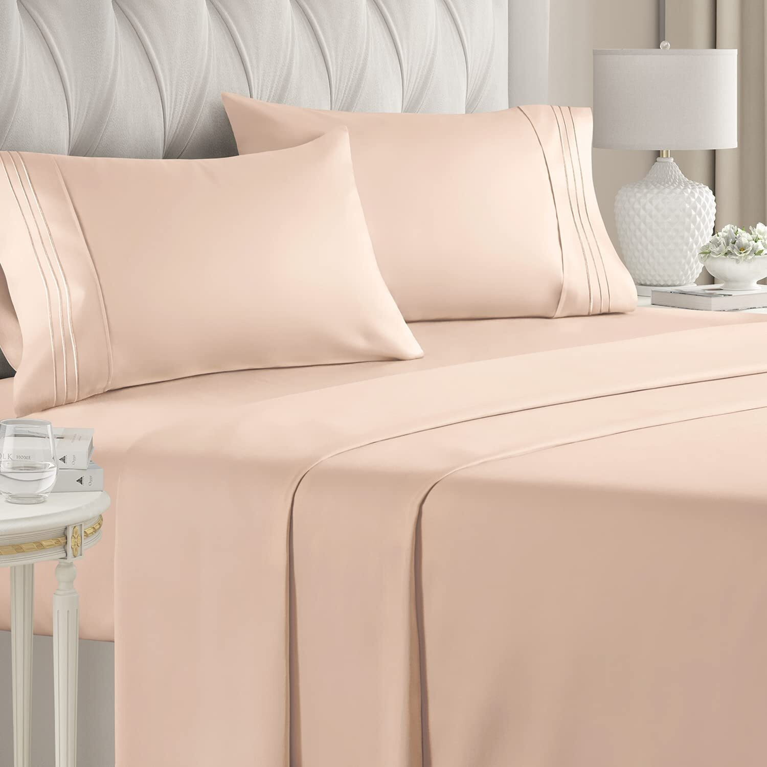 Full Size Sheet Set - Breathable  Cooling Sheets - Hotel Luxury Bed Sheets - Extra Soft - Deep Pockets - Easy Fit - 4 Piece Set - Wrinkle Free - Comfy - Cream Pink Bed Sheets