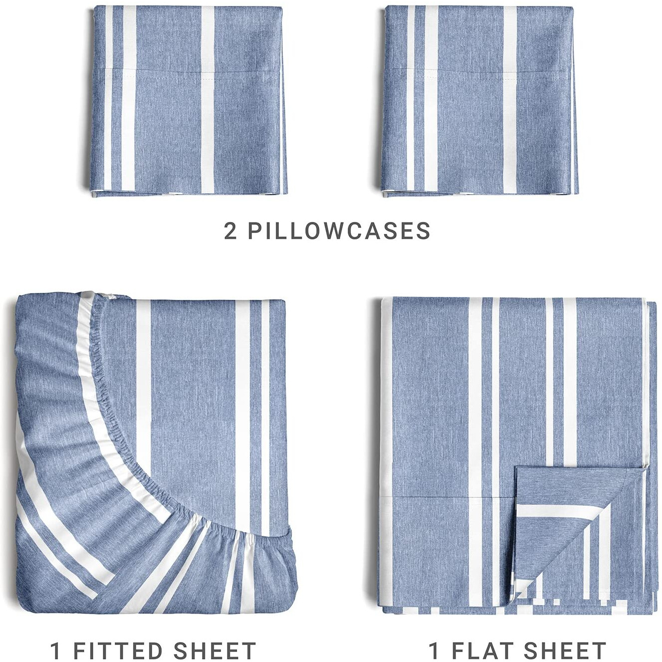 Striped Bed Sheets - Pin Striped Sheets - Blue And White Sheets - White And Blue Striped Sheets - Queen Striped Sheets - Hotel Luxury Bed Sheets - Deep Pockets - Breathable & Cooling Sheets