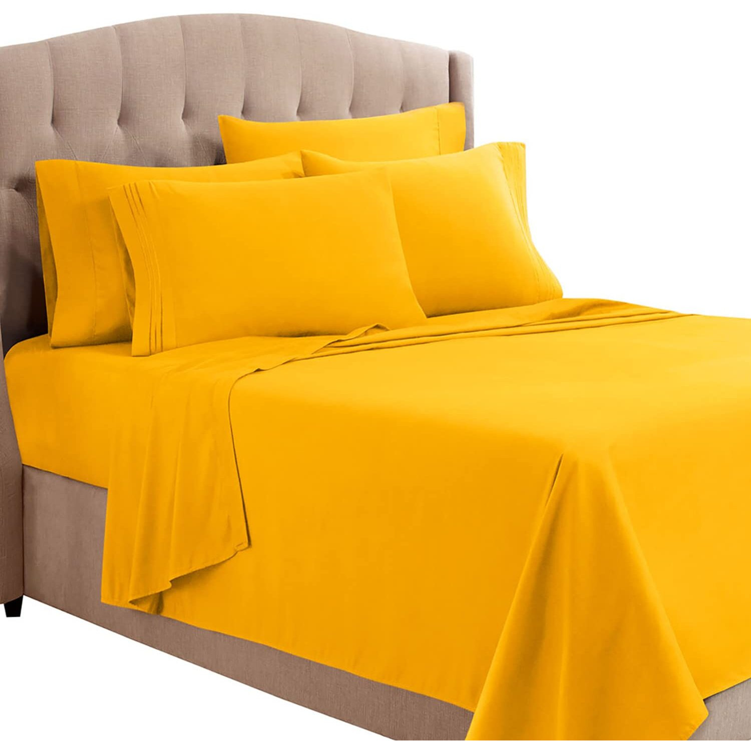 Clara Clark King Sheets, 6 Piece Set - Hotel Luxury Sheets For King Size Bed, Super Soft Bedding Sheets & Pillowcases, King Size Sheets, Yellow