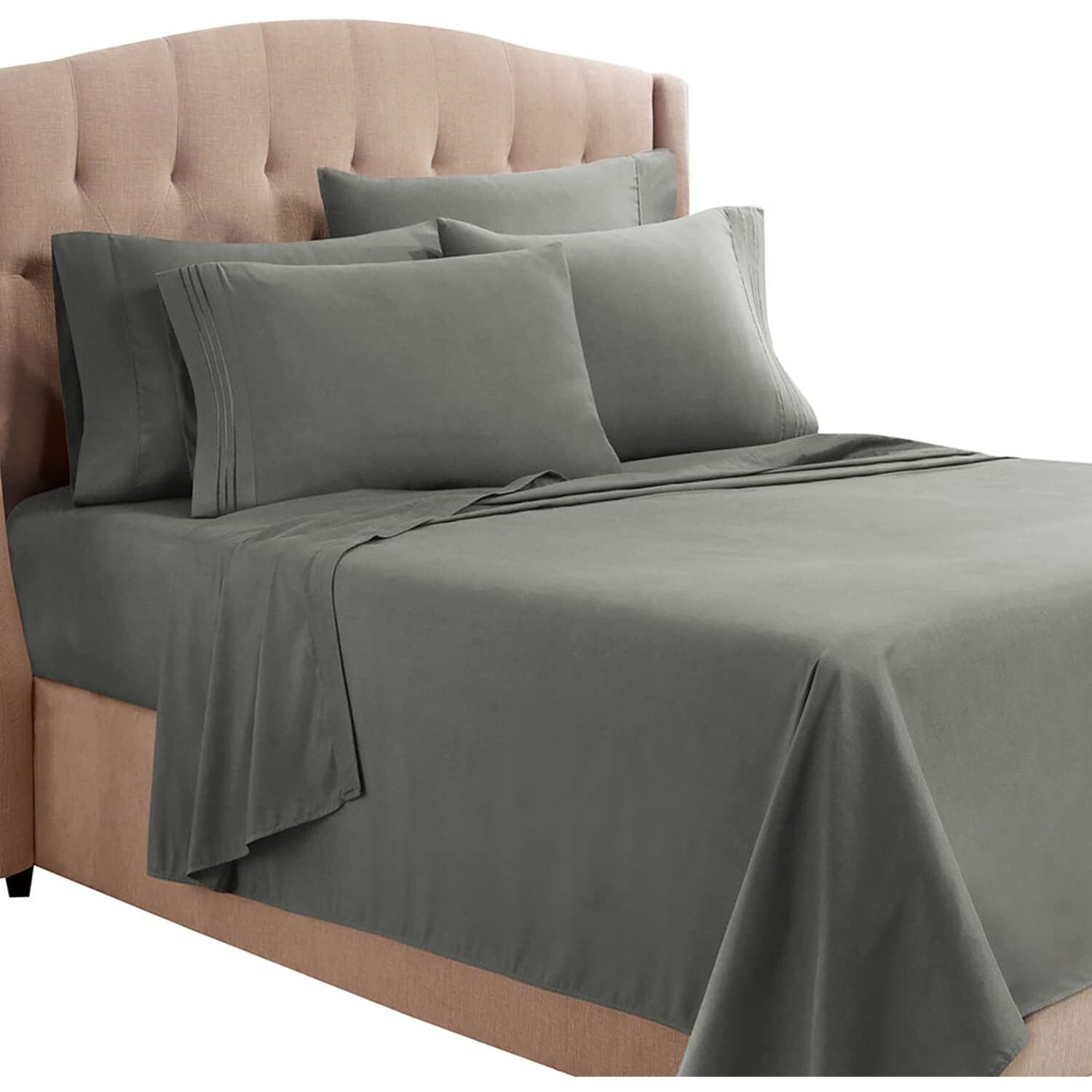 Clara Clark Queen Sheets, 6 Piece Set - Hotel Luxury Sheets For Queen Size Bed, Super Soft Bedding Sheets & Pillowcases, Queen Size Sheets, Charcoal Gray