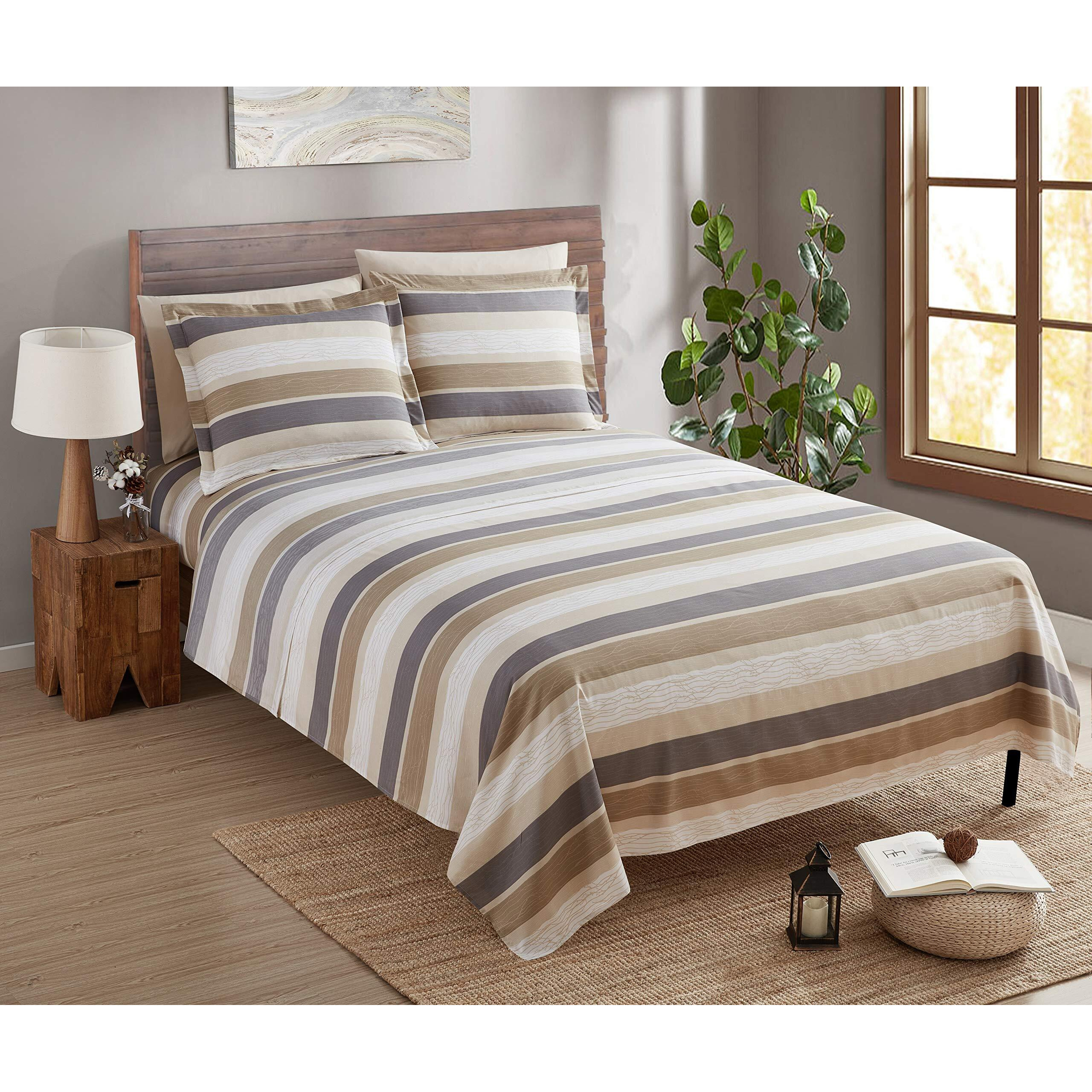 Clara Clark Full Sheets, 6 Piece Printed Sheets Set - Hotel Luxury Sheets For Full Size Bed, Super Soft Bedding Sheets & Pillowcases, Full Size, Brown Stripe