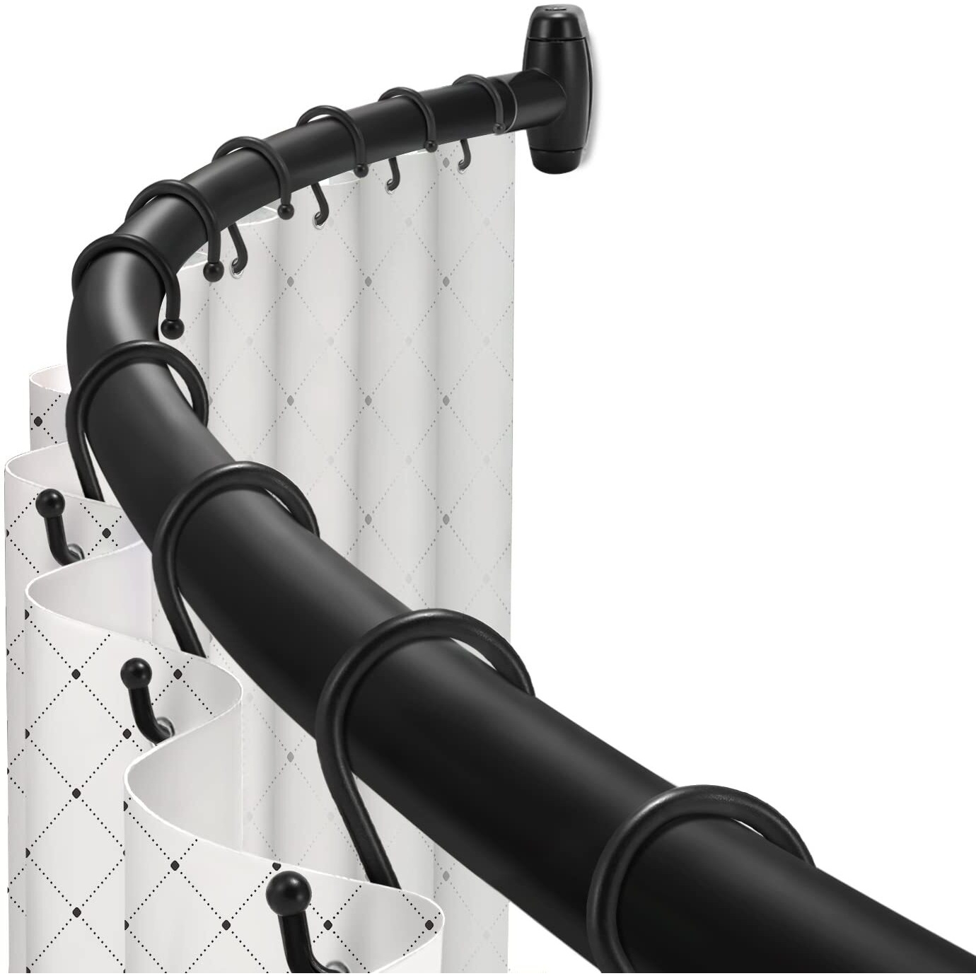 Curved Shower Curtain Rod, Toprod Black Round Shower Curtain Rod 48-72 Inches Adjustable, Rounded Bowed Stainless Steel Shower Rods For Bathroom, Bathtub, Stall, More Shower Space, Need To Drill