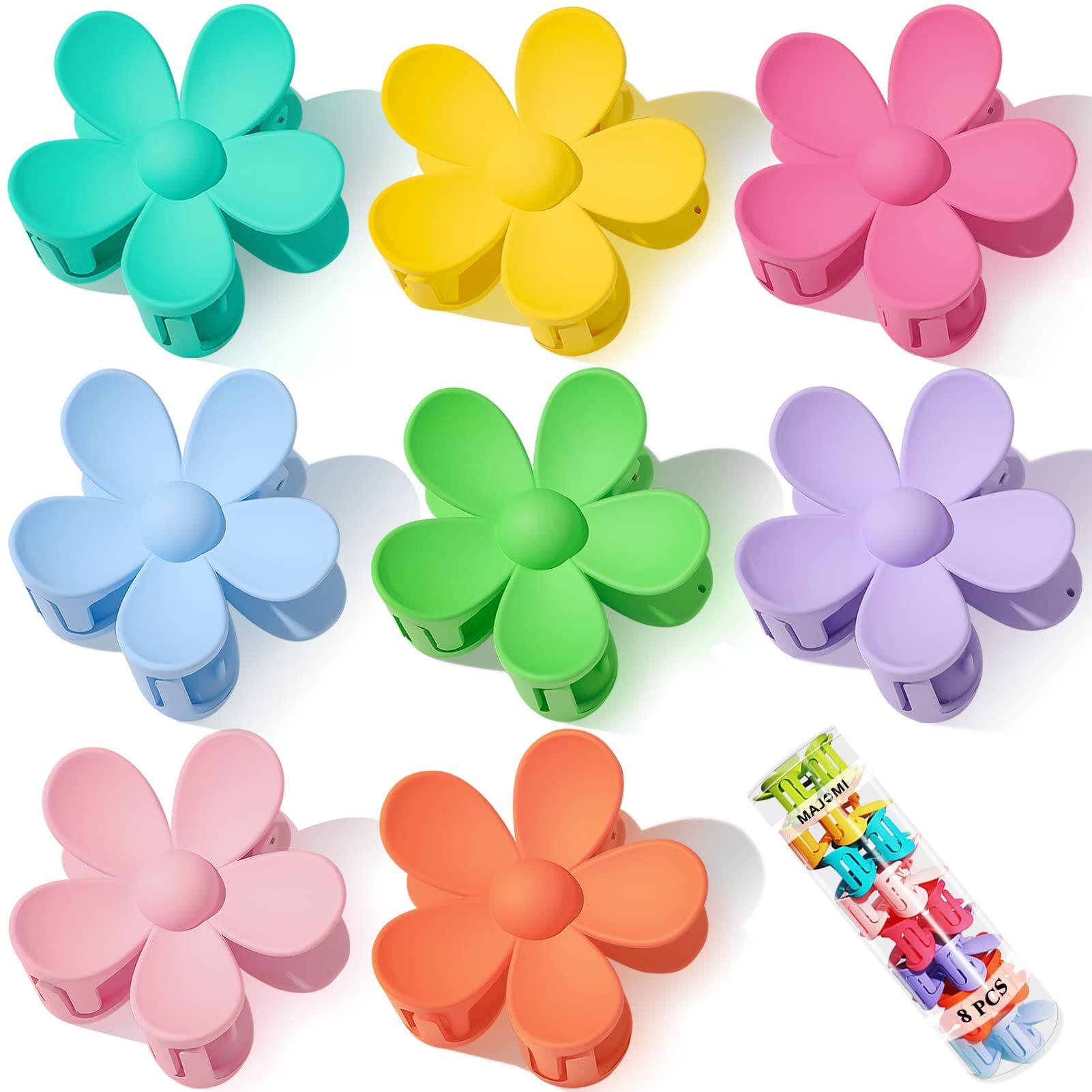 Hair Claw Clips Flower Hair Clips 8Pcs Cute Hair Clip Matte Hair Clips Big Claw Clip Strong Hold Daisy Clip Barrettes Large Hair Clamps Thin Hair Accessories Thick Hair For Women Girls Gifts 8 Colors