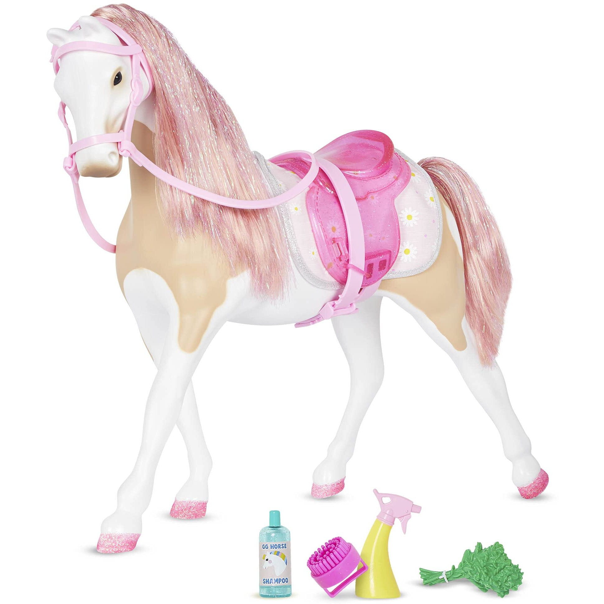 Glitter Girls - Bonnie 14-Inch Horse - Pink Mane  Tail With Silver Hair Tinsels - Removable Saddle, Floral Blanket  Grooming Accessories A- Toys For Kids Ages 3
