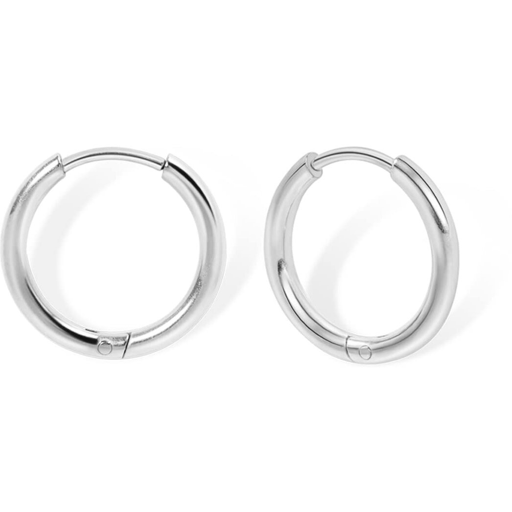 Small Gold Hoop Earrings Leightweight Hinged Huggie Hoop Earrings For Lobe Cartilage Helix Tiny Hoops Earrings In Gold Plated Silver Black For Women Men (Set Of 1-5 Pairs) (Silver - 6Mm)