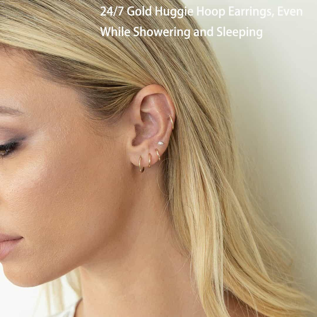 Small Gold Hoop Earrings Lightweight Hinged Huggie Hoop Earrings For Lobe Cartilage Helix Tiny Hoops Earrings In Gold Plated Silver Black For Women Men (Set Of 1 - 5 Pairs) (14K Gold - 6Mm/7Mm/8Mm/9Mm/10Mm)