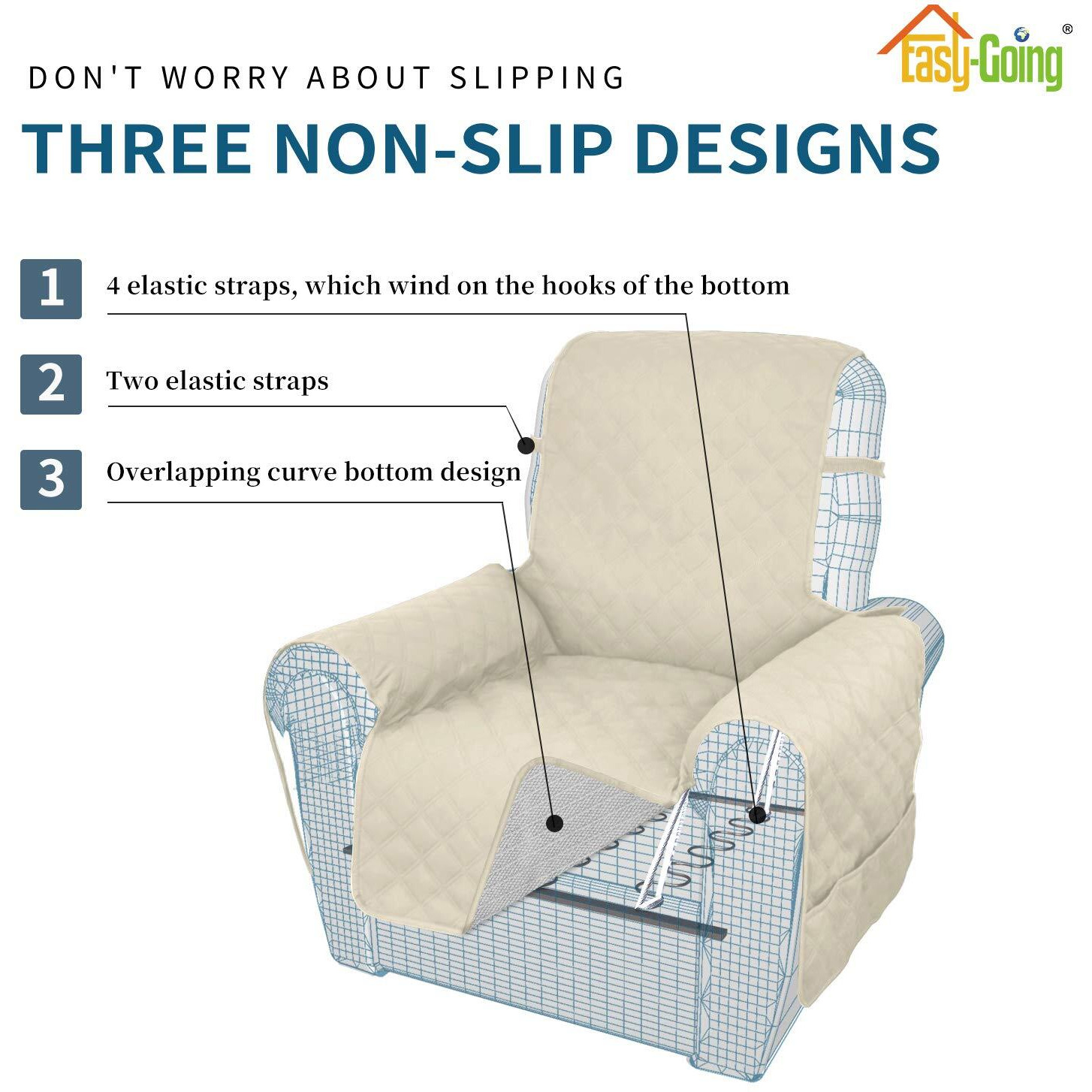 Easy-Going Sofa Slipcover Waterproof Recliner Chair Cover Non-Slip Fabric Couch Cover For Living Room Washable Furniture Protector For Pets Kids Children Dog Cat (Recliner, Ivory)