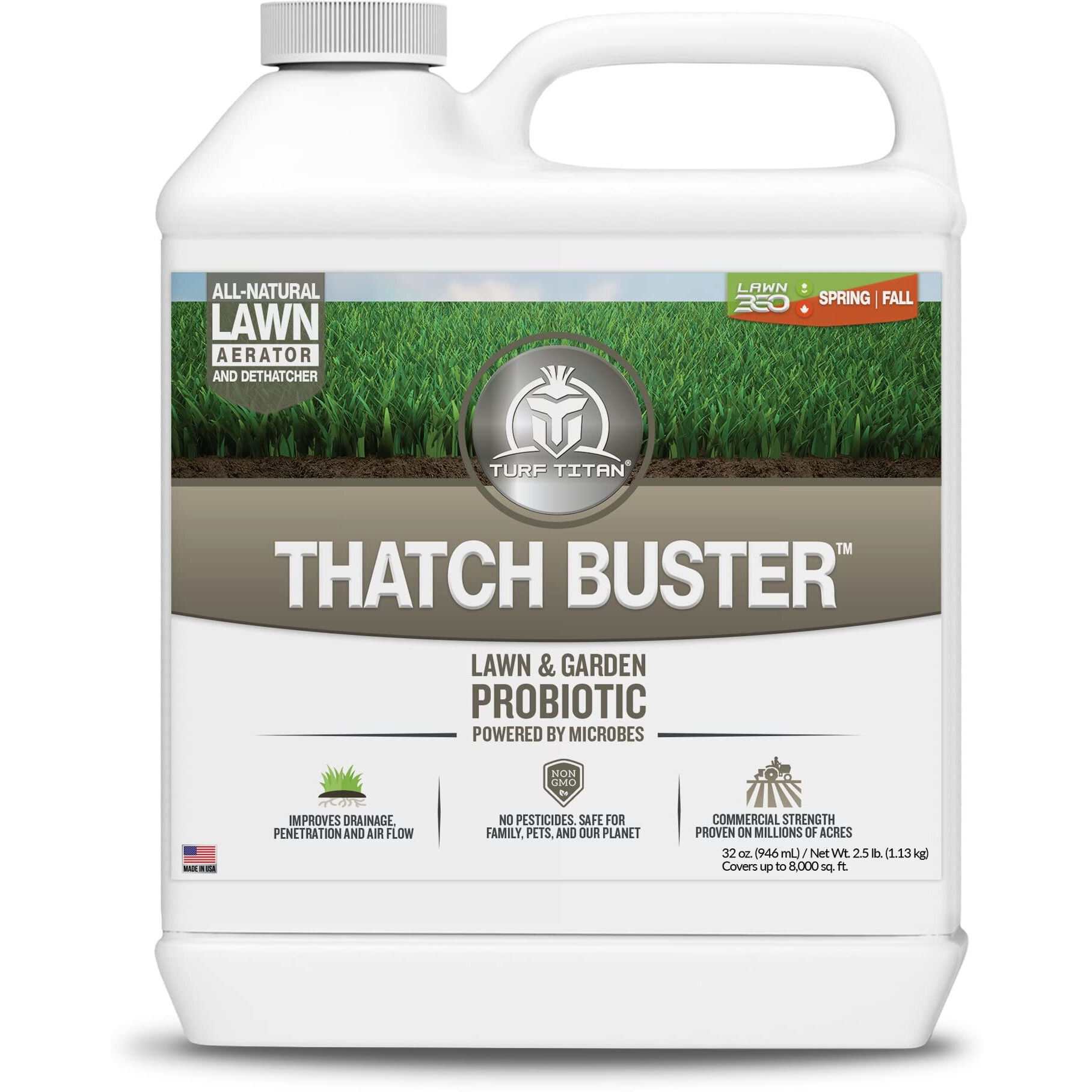 Turf Titan Thatch Buster - Liquid Aeration For Lawn Soil - Easy-To-Use Liquid Soil Loosener And Soil Conditioner For Lawns - 32 Oz