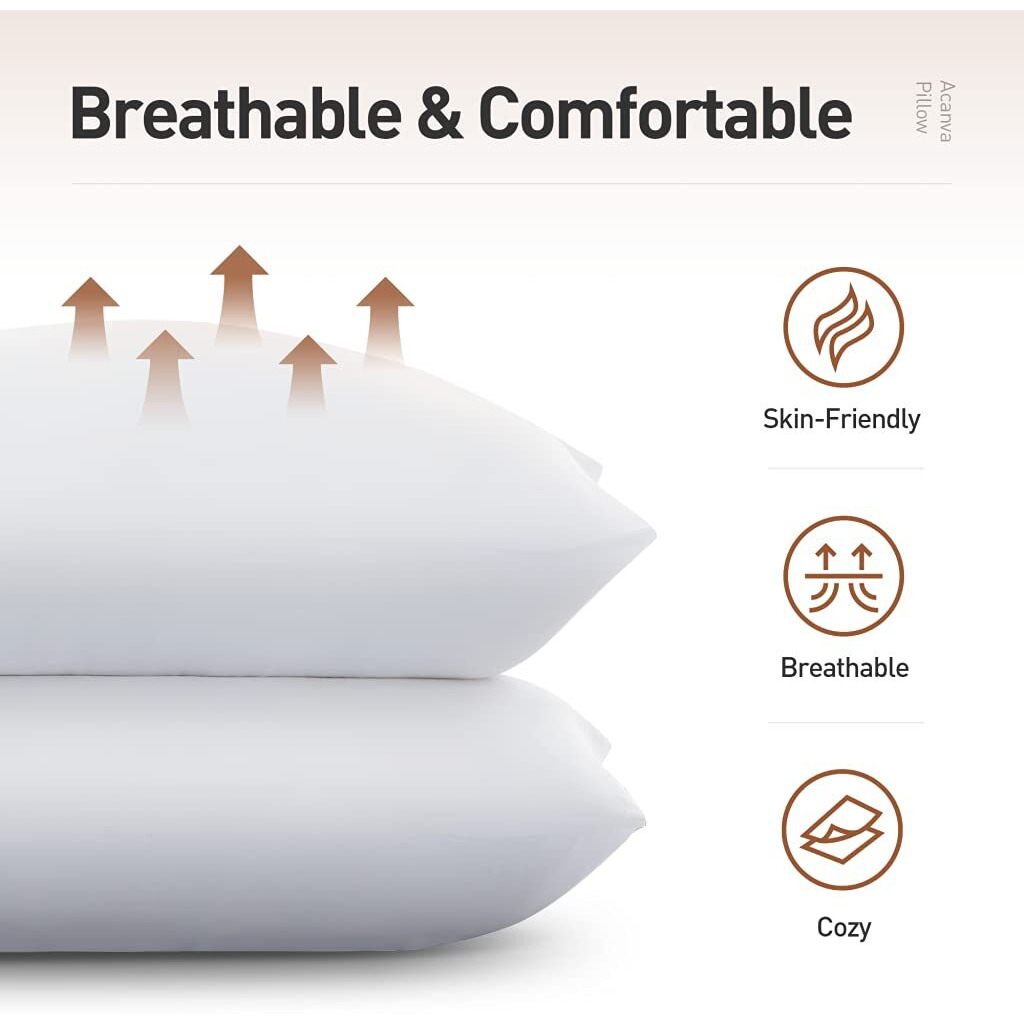 Acanva Hotel Quality Bed Pillows For Sleeping,Premium 3D Plush Fiber-Reduces Neck Pain,Breathable Cooling Cover Skin-Friendly, King (Pack Of 2), White 2 Count