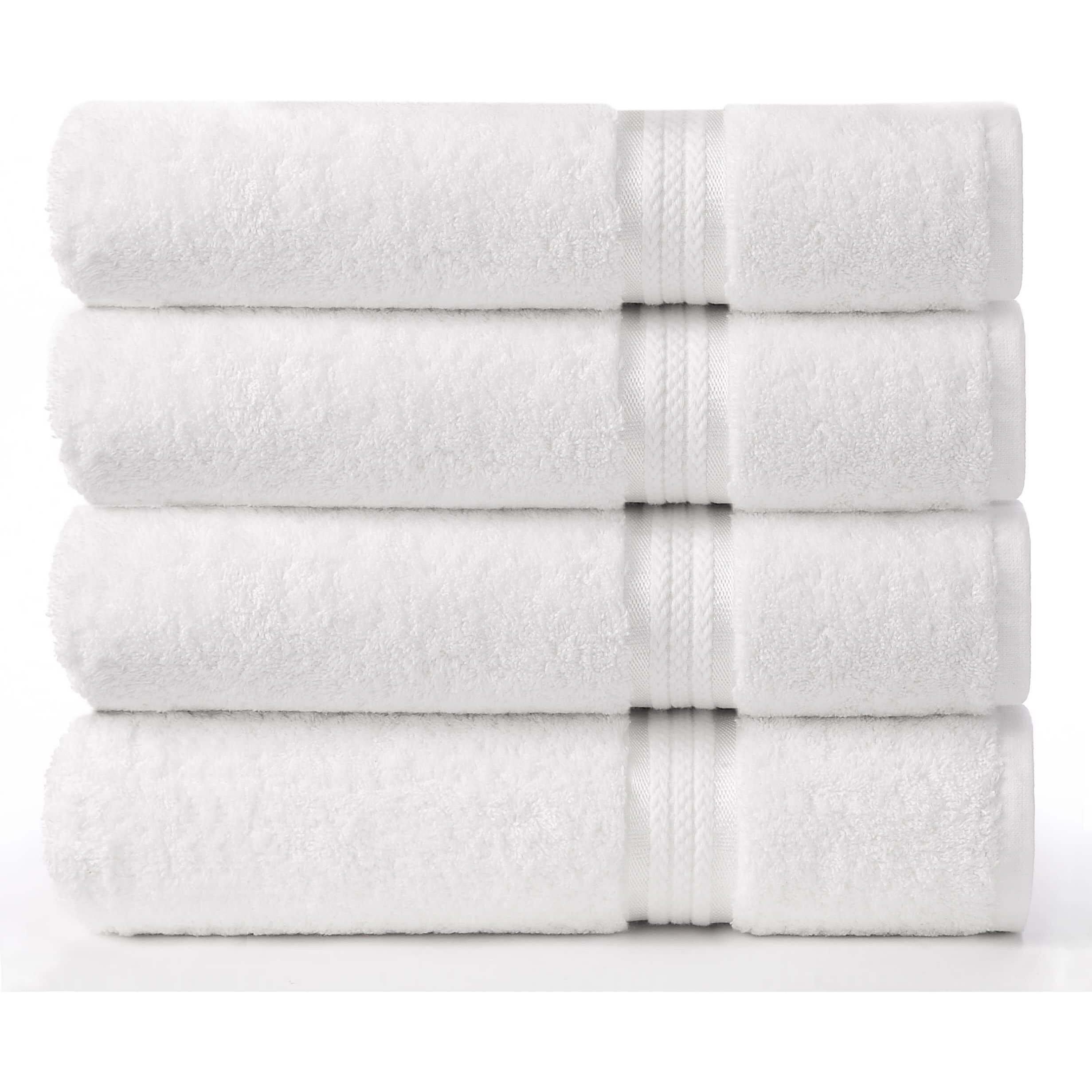 Cotton Craft Ultra Soft 4 Pack Oversized Extra Large Bath Towels 30X54 White Weighs 22 Ounces - 100% Pure Ringspun Cotton - Luxurious Rayon Trim - Ideal For Everyday Use - Easy Care Machine Wash