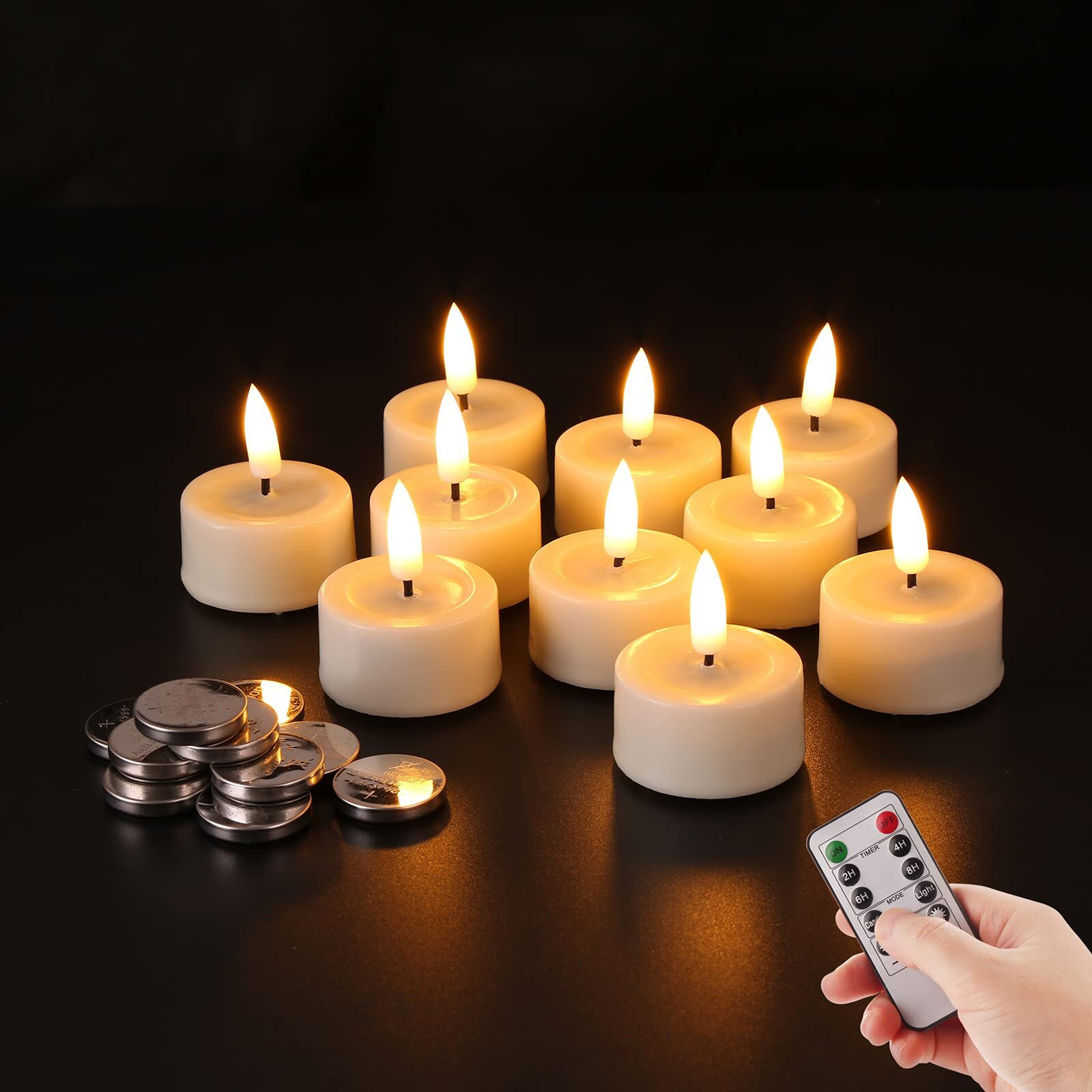 Eywamage Flameless Tealights With Remote Batteries Included, Bright Realistic Led Votive Candles Flickering Real Wax D 1.6""