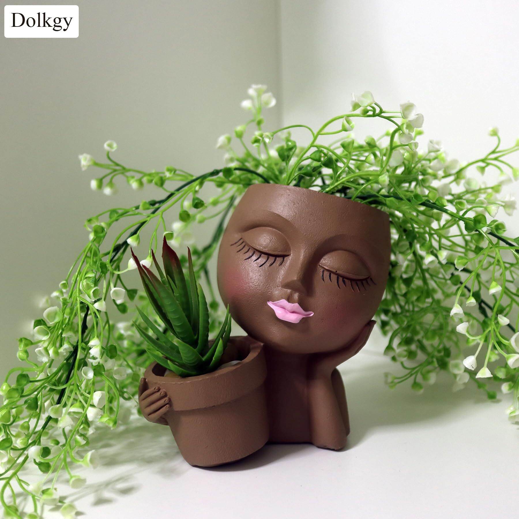 Dolkgy Face Flower Pot Head Planter, Black Woman Unique Planters For Indoor Outdoor Plants, Novelty Plant Pots Lady Vase With Drainage Hole Home Garden Succulents Cactus