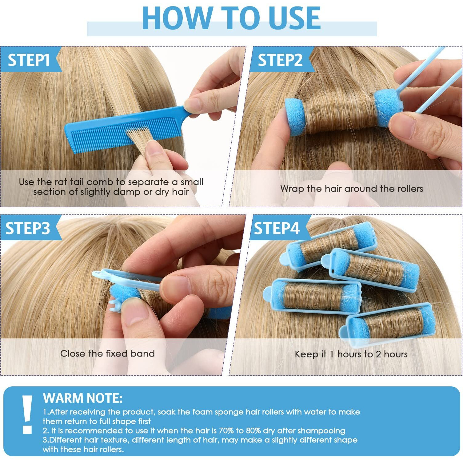 Syhood 43 Pcs Foam Sponge Hair Rollers Women 0.59 Inch Soft Sleeping Curlers Flexible Sponge Curler Tool And Rat Tail Comb For Hair Styling Hairdressing Overnight Curl And Volume(Dark Blue)