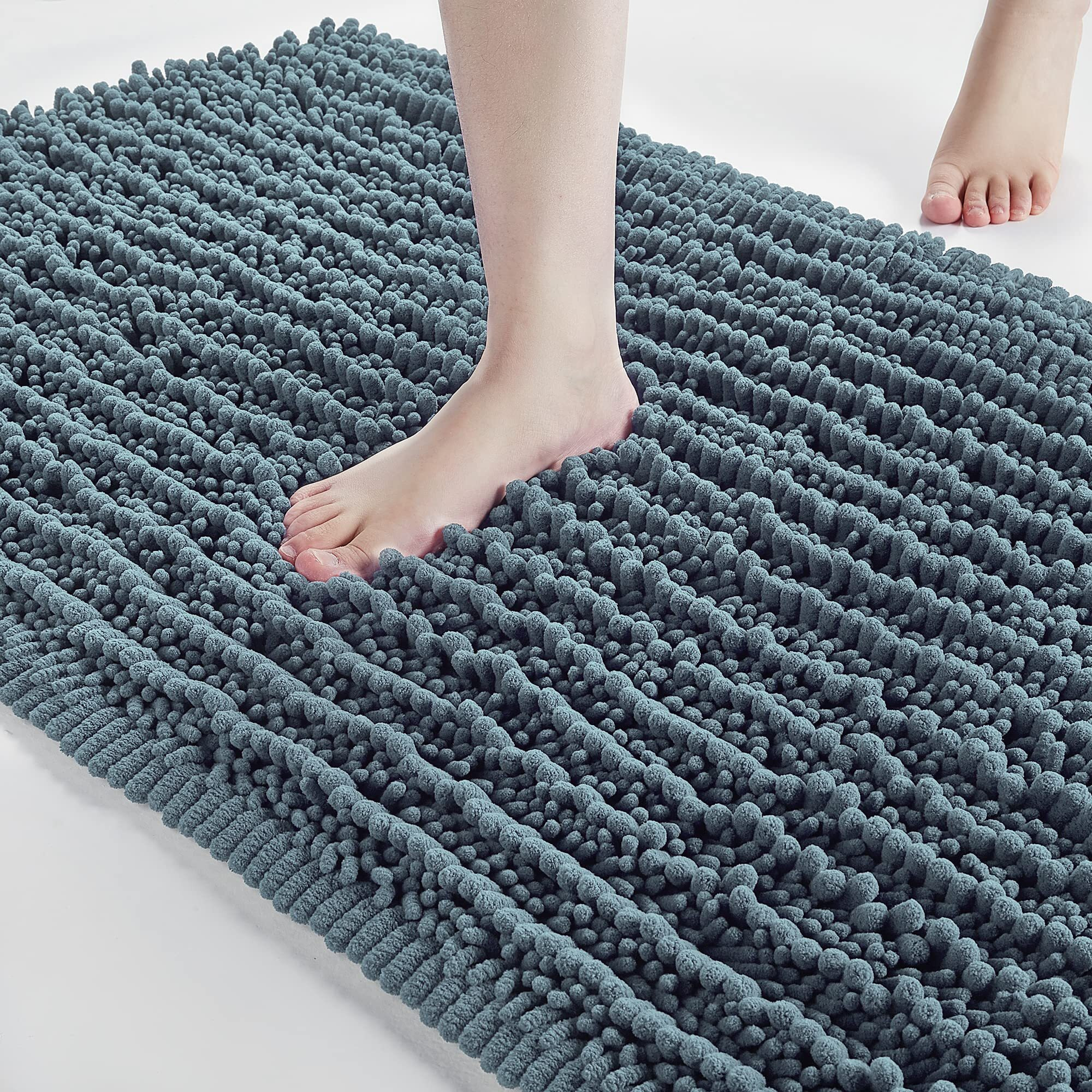 Floleopa Soft Plush Microfiber Bathroom Rugs, Absorbent Bath Rugs Non Skid Machine Wash Dry Bath Mats For Tub,Shower And Bath Room Floor Mats (17X24Inches, Dusty Blue)