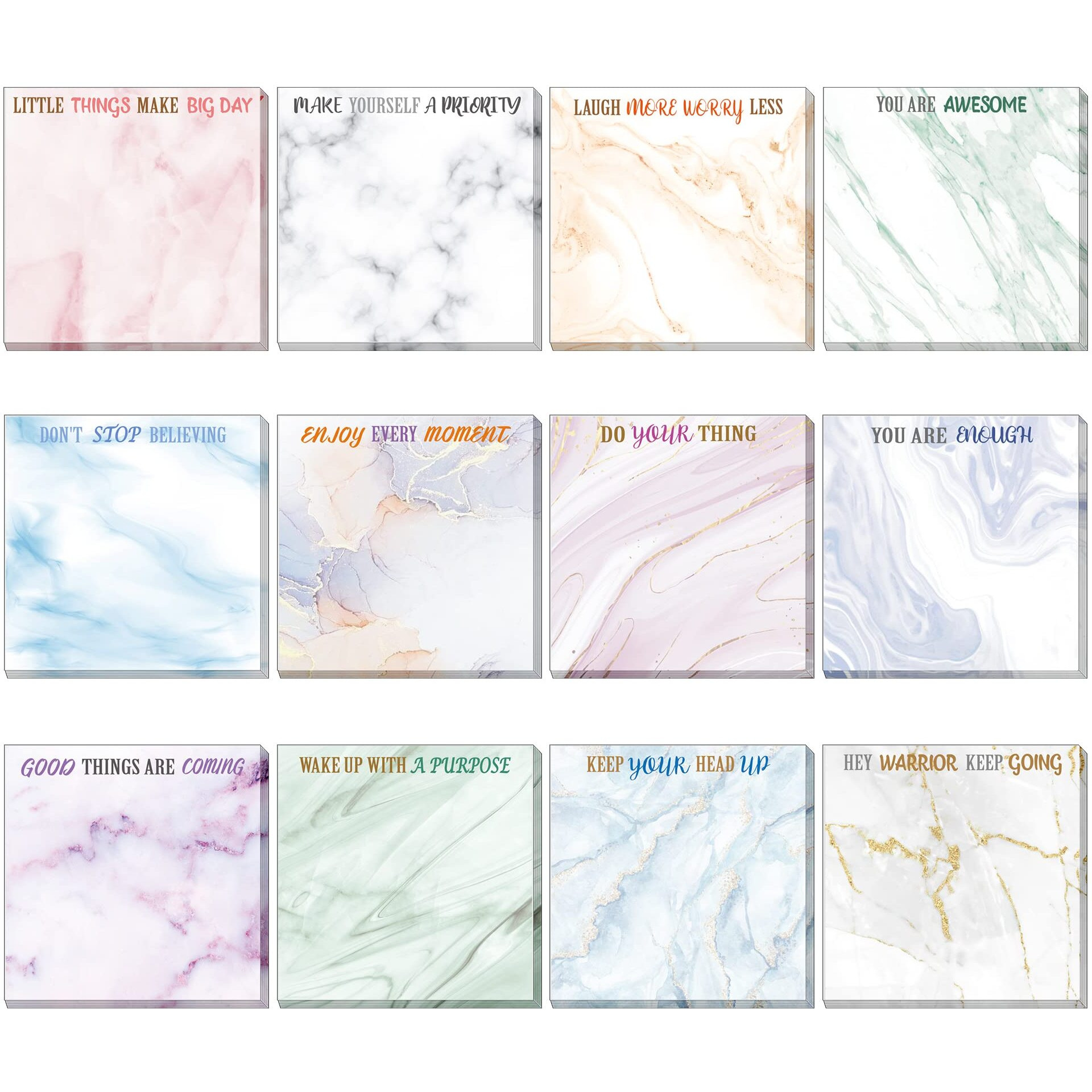 Zonon 12 Pcs Inspirational Sticky Notes 3 X 3 Inch Fun Motivational Note Pads 50 Sheets Per Notepad Housekeeping Week Gifts Positive Affirmations Gifts For Teacher Nurse Coworkers Office Supplies