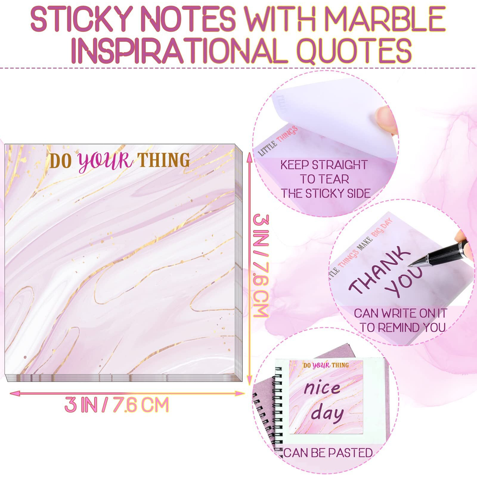 Zonon 12 Pcs Inspirational Sticky Notes 3 X 3 Inch Fun Motivational Note Pads 50 Sheets Per Notepad Housekeeping Week Gifts Positive Affirmations Gifts For Teacher Nurse Coworkers Office Supplies