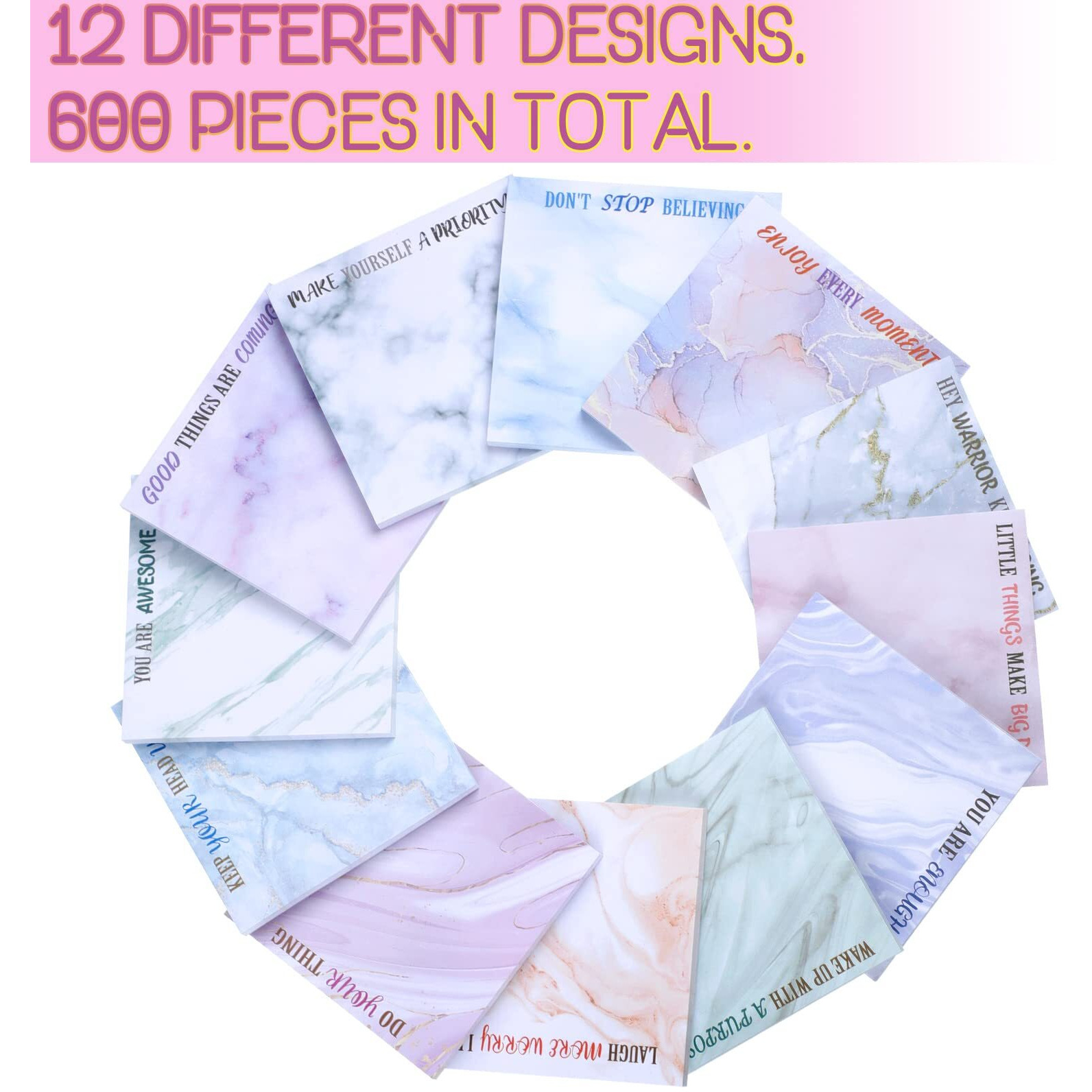 Zonon 12 Pcs Inspirational Sticky Notes 3 X 3 Inch Fun Motivational Note Pads 50 Sheets Per Notepad Housekeeping Week Gifts Positive Affirmations Gifts For Teacher Nurse Coworkers Office Supplies