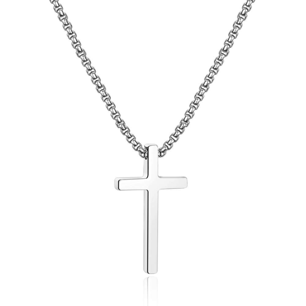 Ursteel Cross Necklace For Men Women, Stainless Steel Cross Chain Silver Mens Cross Necklace 24 Inch Necklace For Men Boyfriend