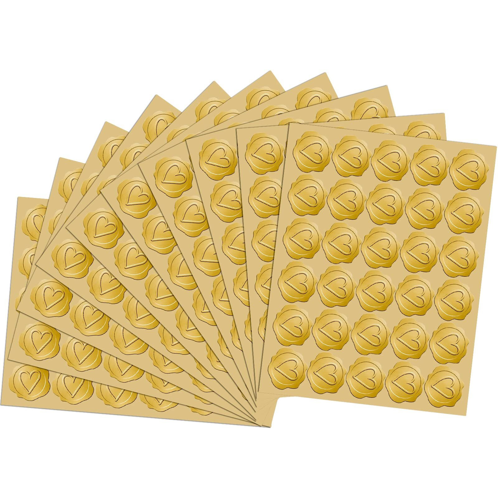 300 Pcs Gold Heart Stickers Wedding Envelopes Seals Stickers Embossed Gold Envelope Seals Self Adhesive Wax Seals Stickers For Wedding Invitations, Greeting Cards(Heart,Gold)