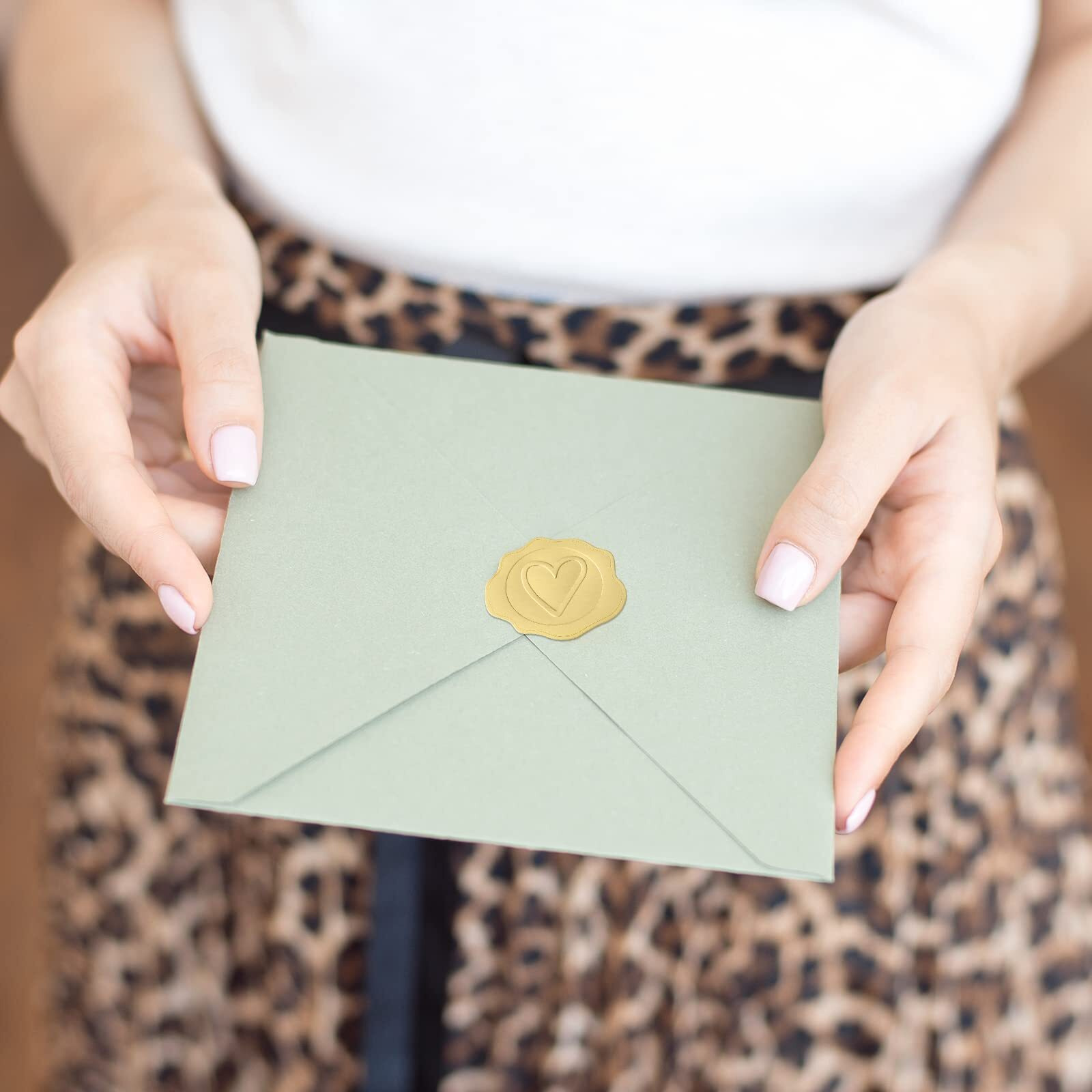 300 Pcs Gold Heart Stickers Wedding Envelopes Seals Stickers Embossed Gold Envelope Seals Self Adhesive Wax Seals Stickers For Wedding Invitations, Greeting Cards(Heart,Gold)