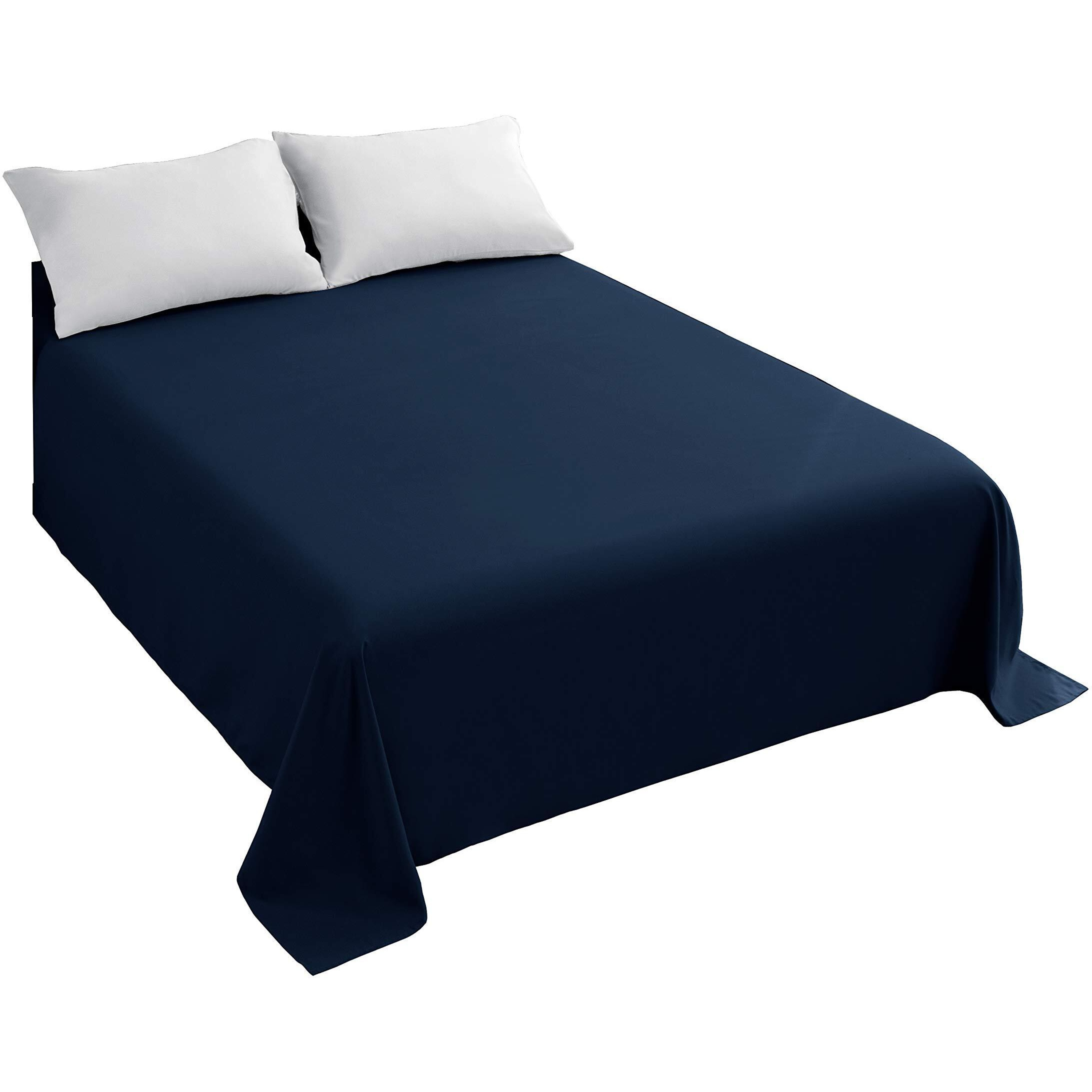 Sfoothome Bed Flat Sheet - Ultra Soft And Wrinkle, Fade, Stain Resistant Top Sheet, Twin Size, Navy Blue