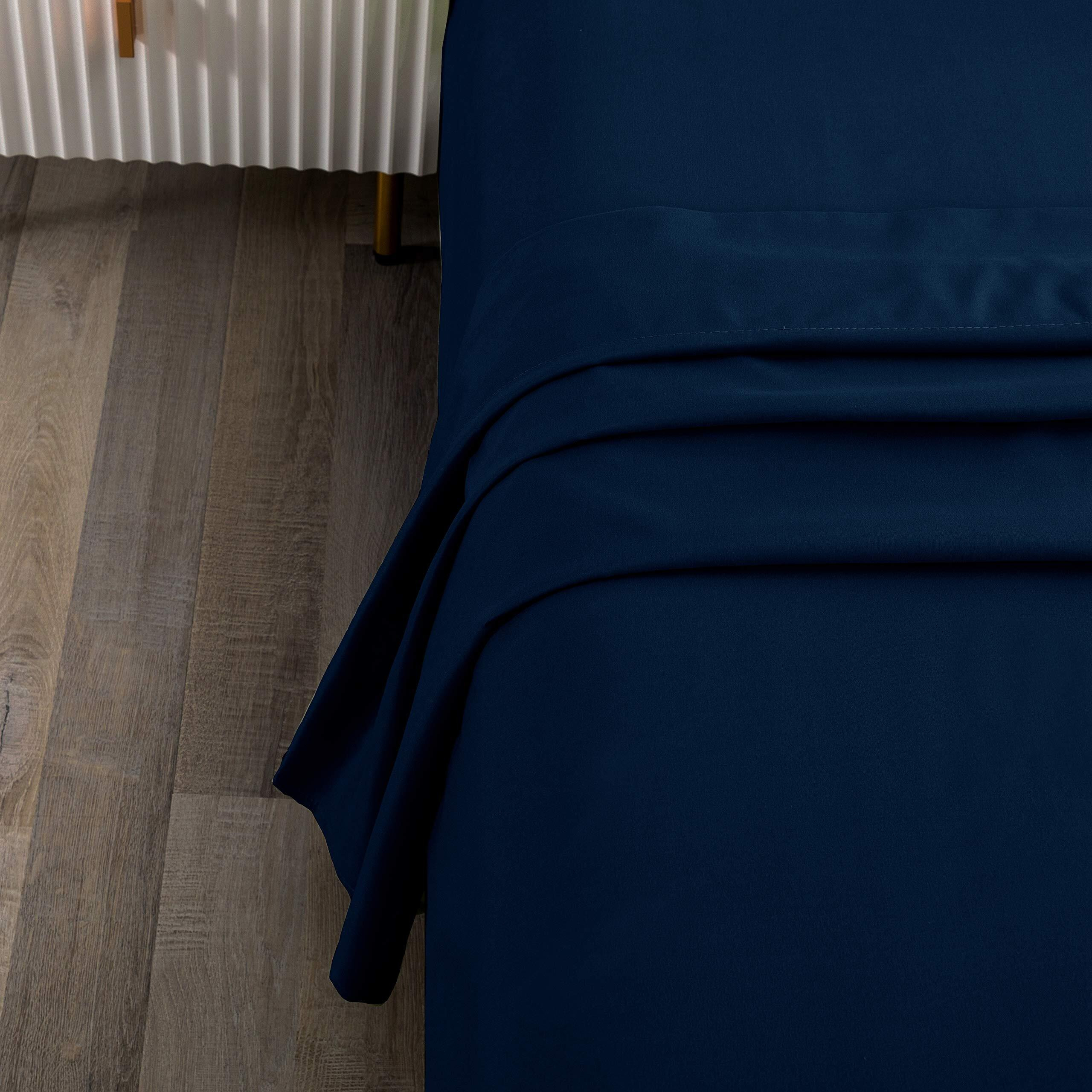 Sfoothome Bed Flat Sheet - Ultra Soft And Wrinkle, Fade, Stain Resistant Top Sheet, Twin Size, Navy Blue