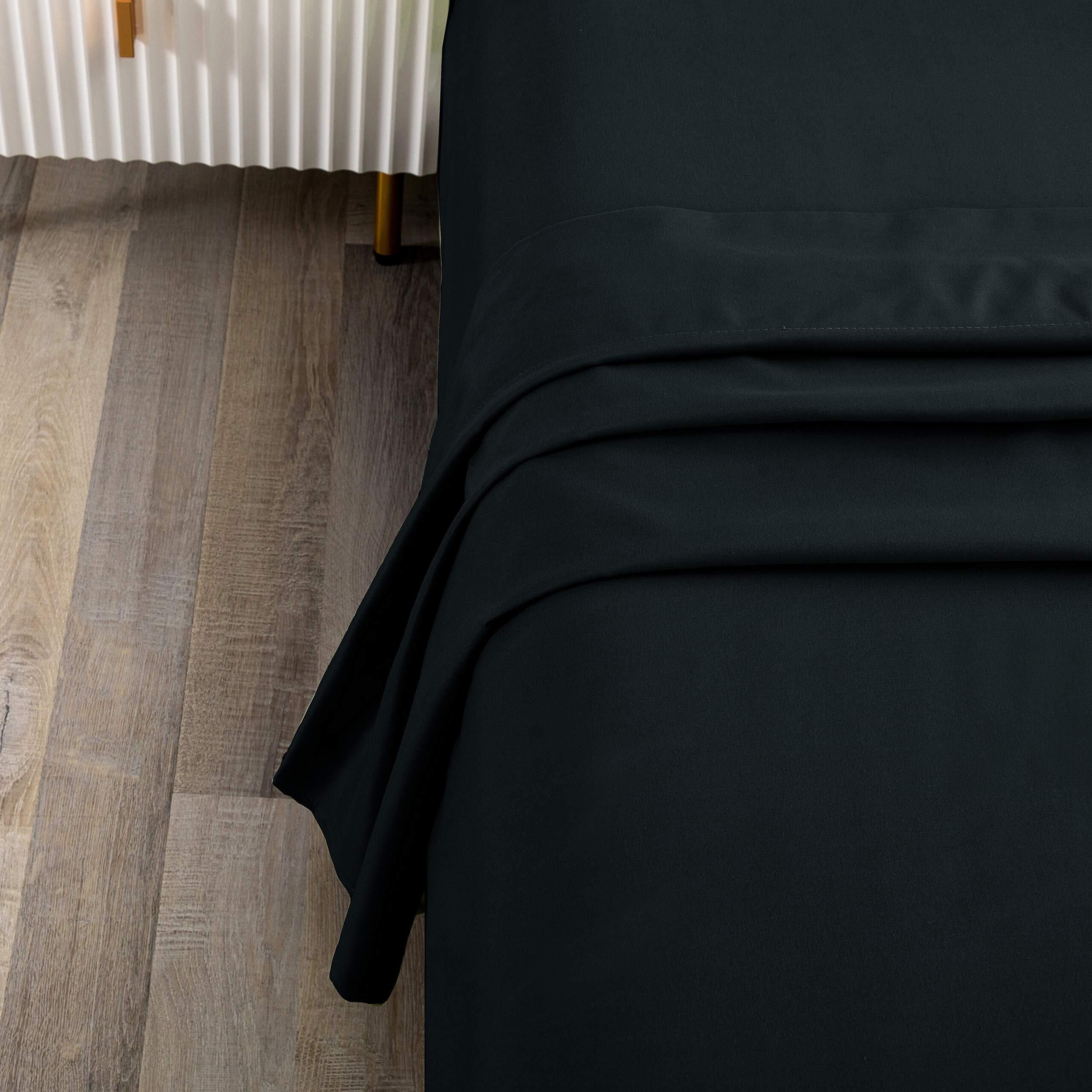 Sfoothome Twin Flat Sheet Black Top Sheet, Premium Hotel 1-Piece, Luxury And Soft 1500 Thread Count Quality Bedding Flat Sheet, Wrinkle-Free, Stain-Resistant